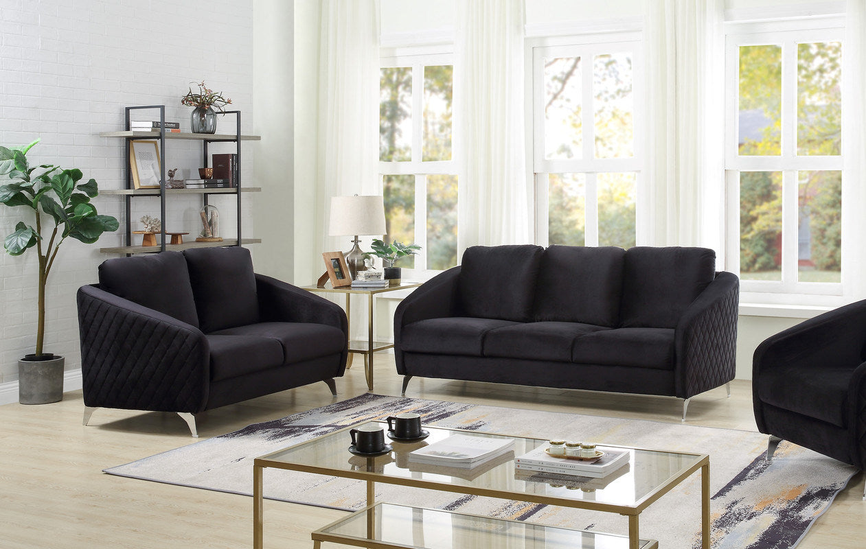 Sofia Black Velvet Fabric Sofa Loveseat Living Room Set