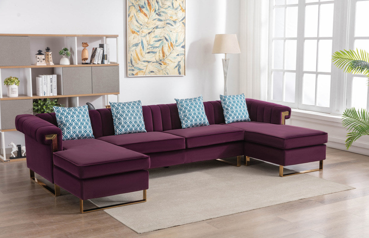 Maddie 128" Purple Velvet 5-Seater Double Chaise Sectional Sofa