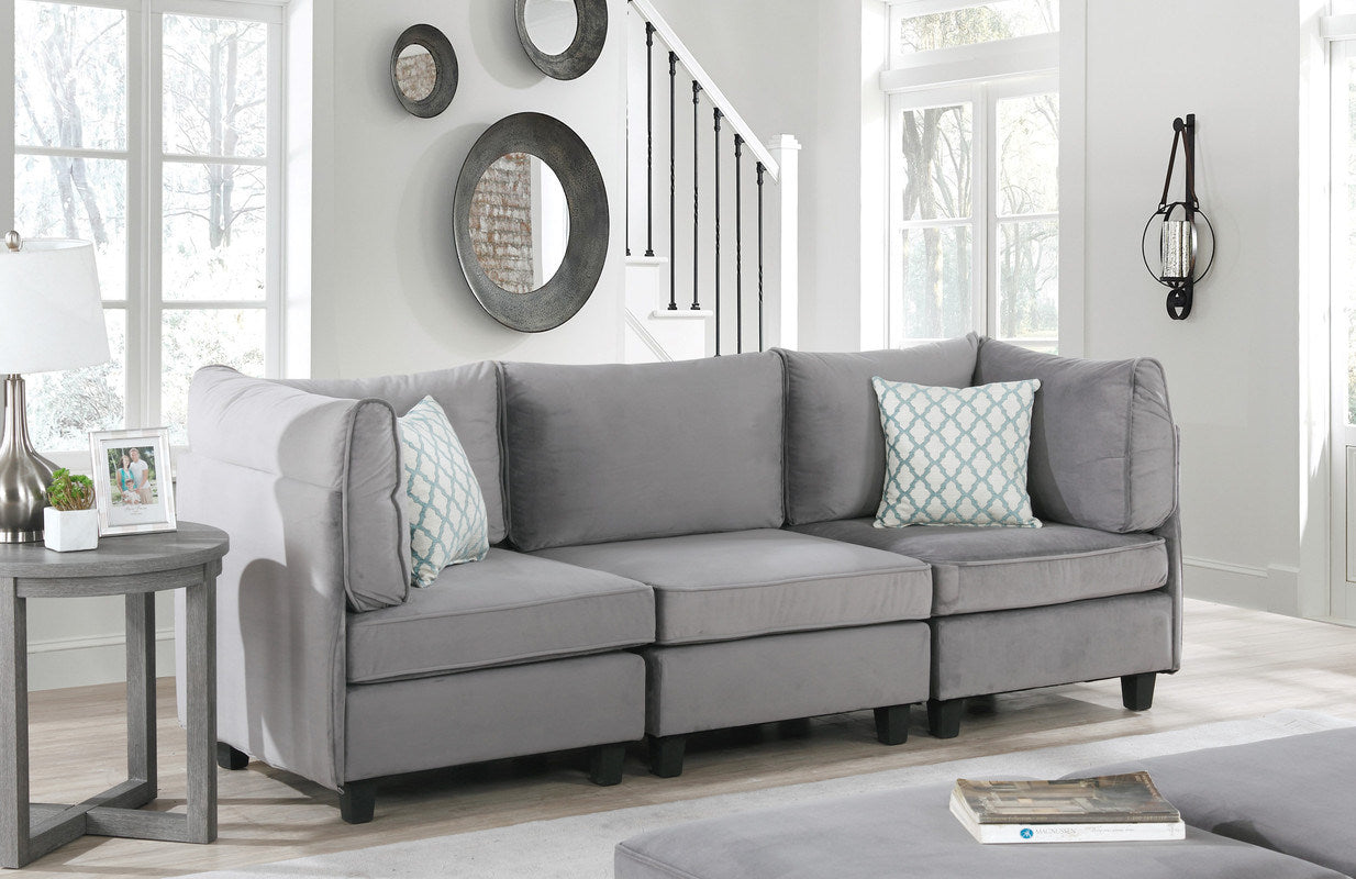 Zelmira 90" Gray Velvet 3Pc Sofa