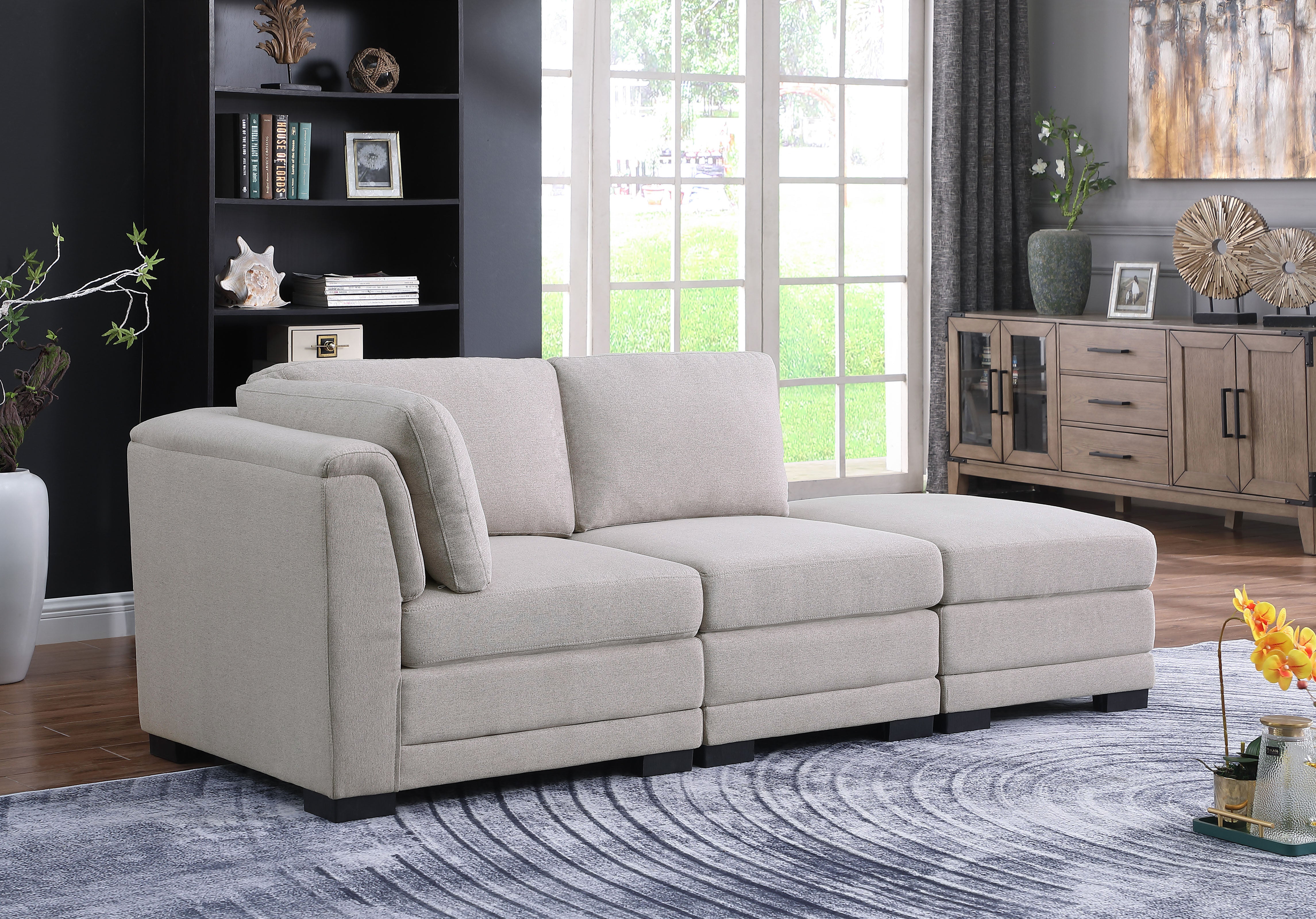 Kristin 86.5" Light Gray Linen Fabric Reversible Sofa with Ottoman