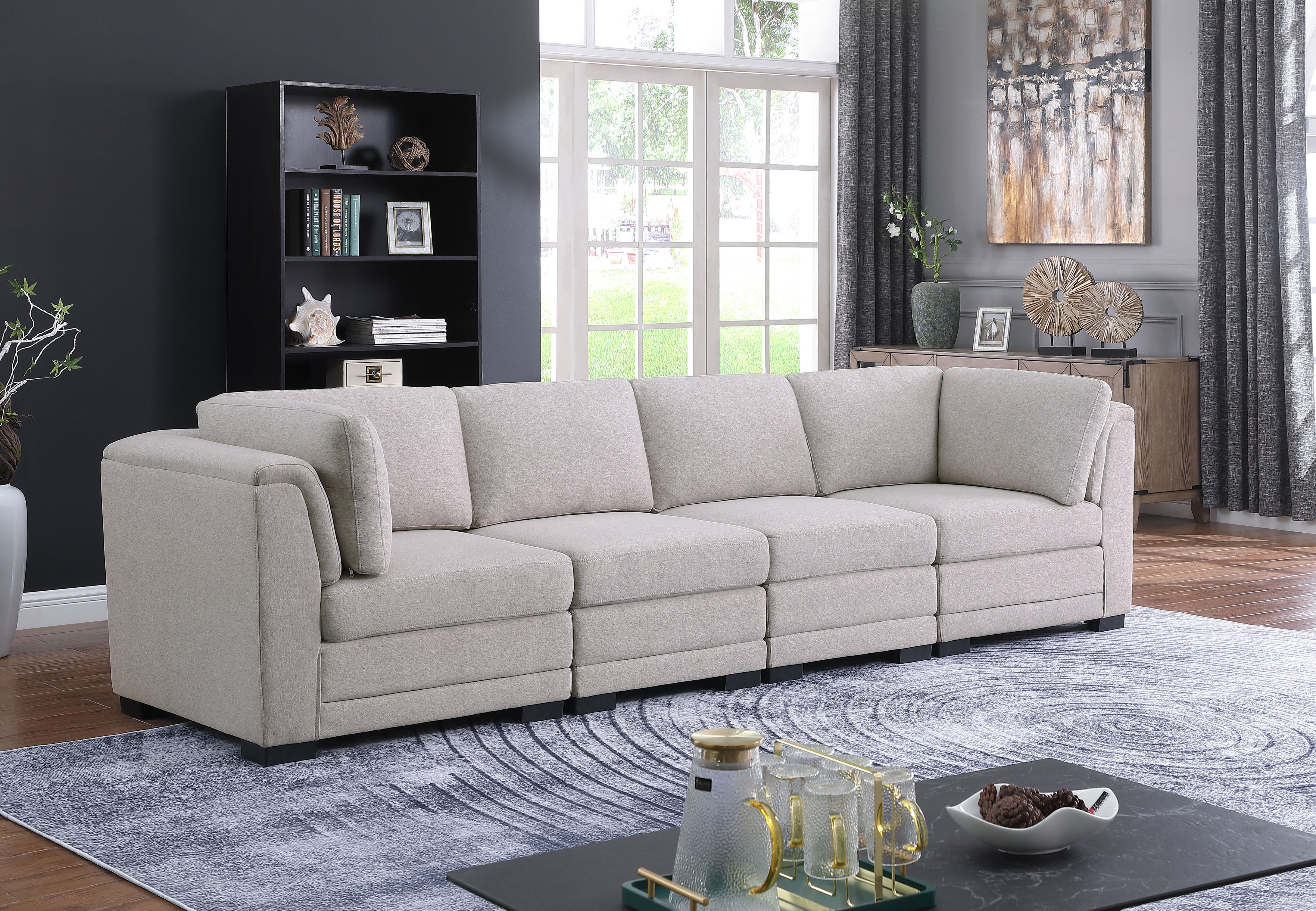 Kristin 121.5" Light Gray Linen Fabric 4-Seater Modular Sofa