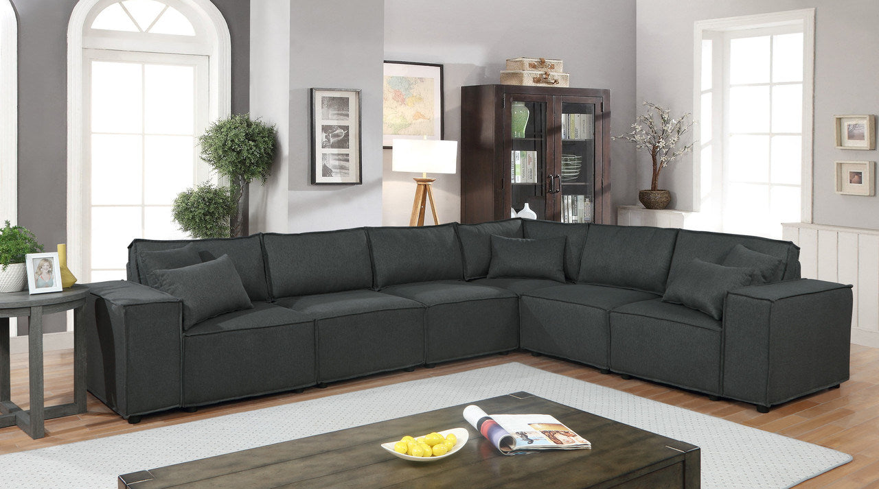 Janelle 127.5" Modular Sectional Sofa in Dark Gray Linen