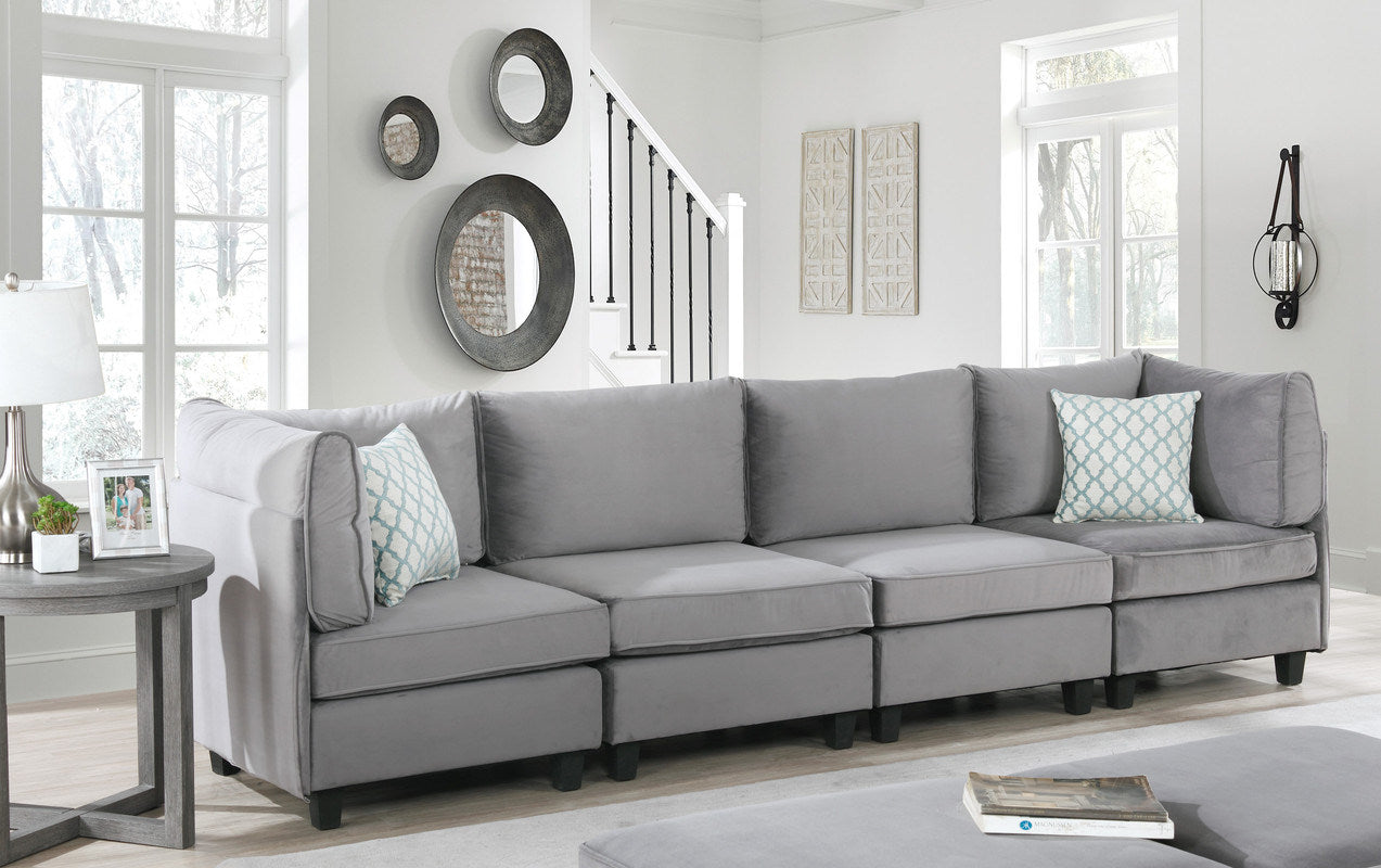 Zelmira 120" Gray Velvet 4Pc Sofa