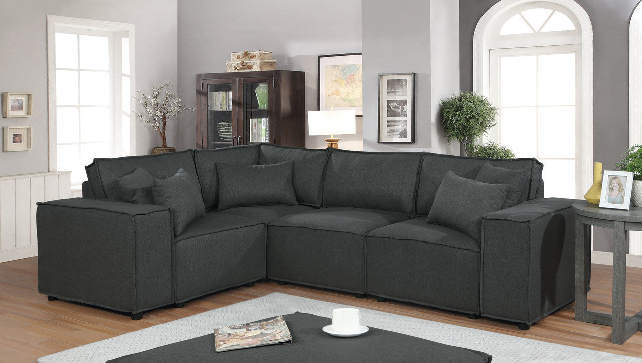 Melrose 99" Modular Sectional Sofa with Ottoman in Dark Gray Linen