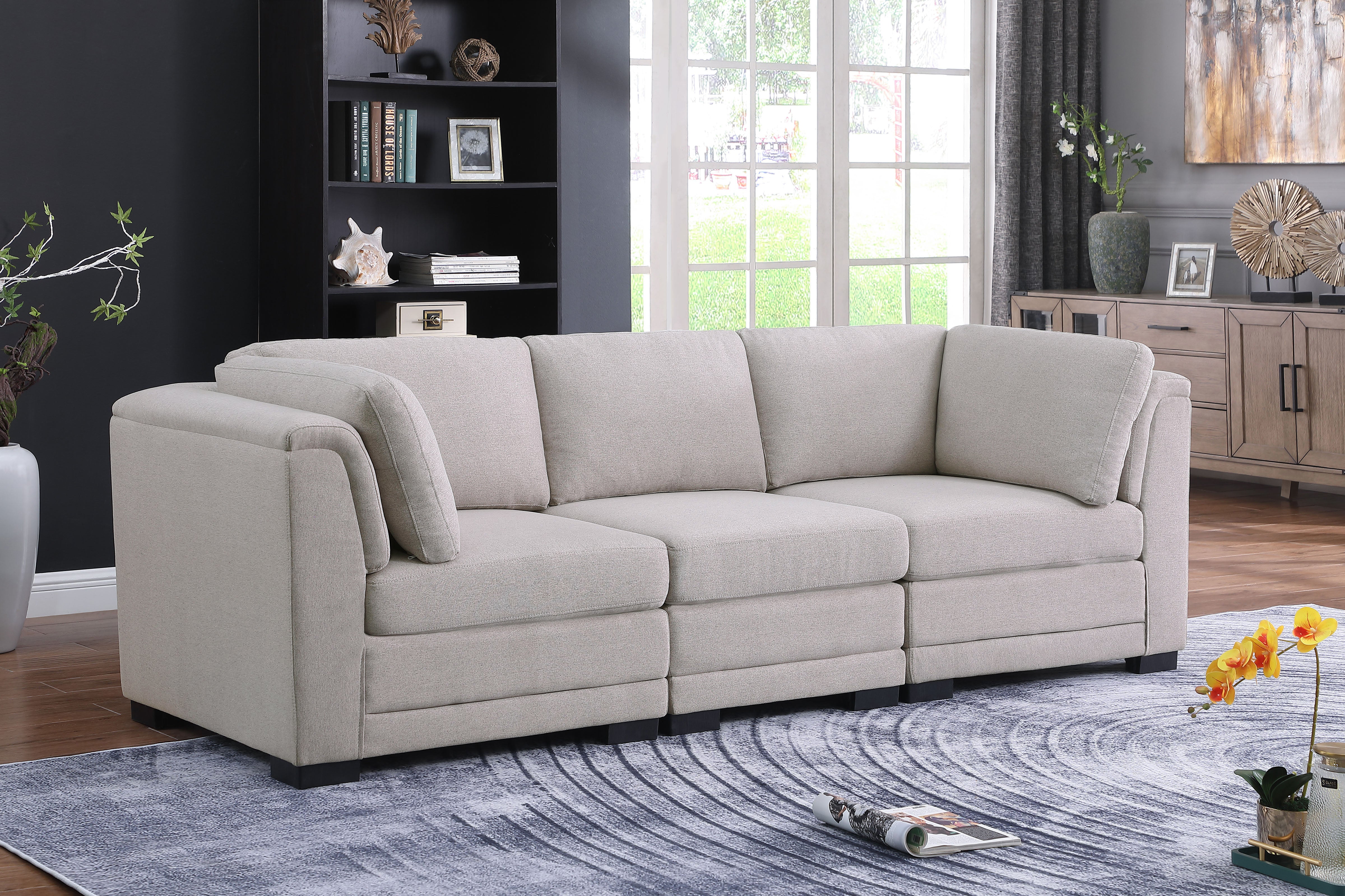 Kristin 96" Light Gray Linen Fabric 3-Seater Modular Sofa