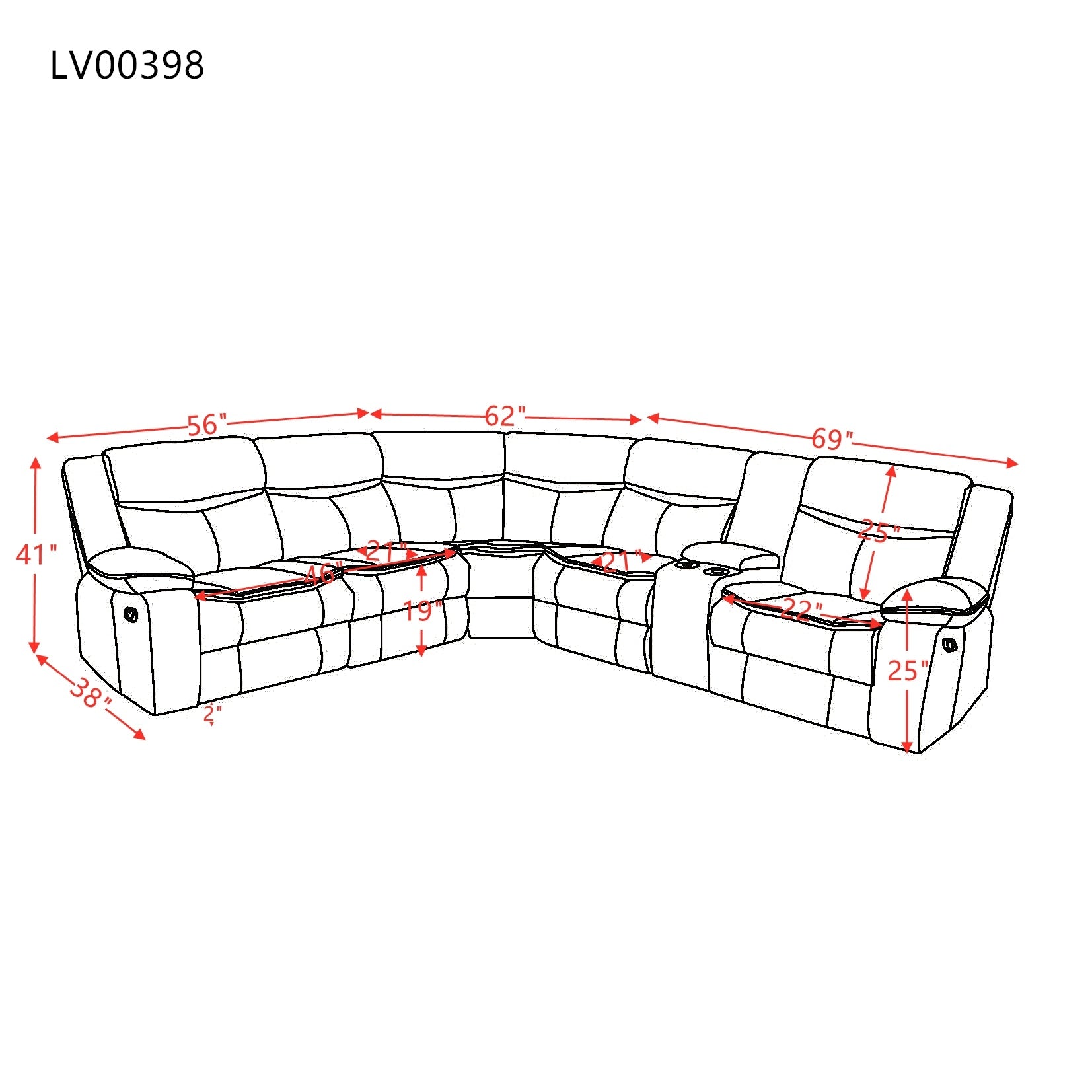 ACME Dollum Sectional Sofa in Two Tone Gray Velvet LV00398