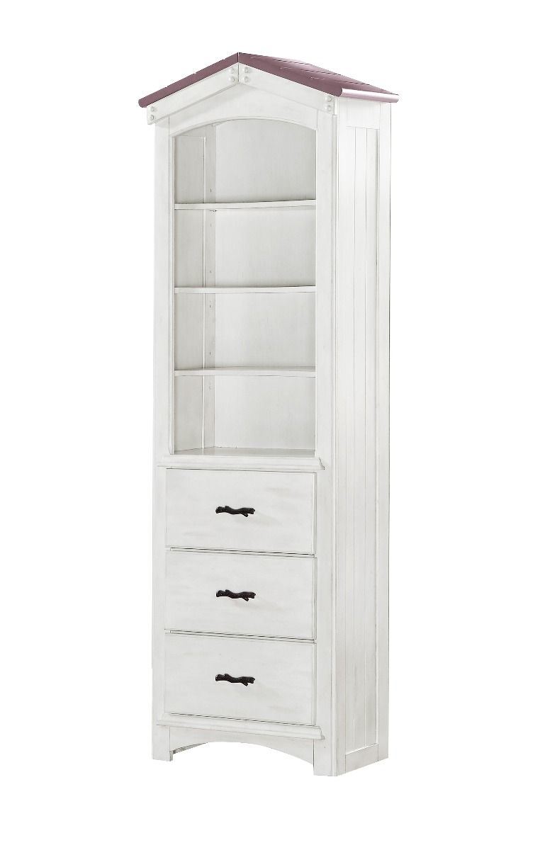 ACME Tree House Bookcase Cabinet, Pink & White Finish BD01416