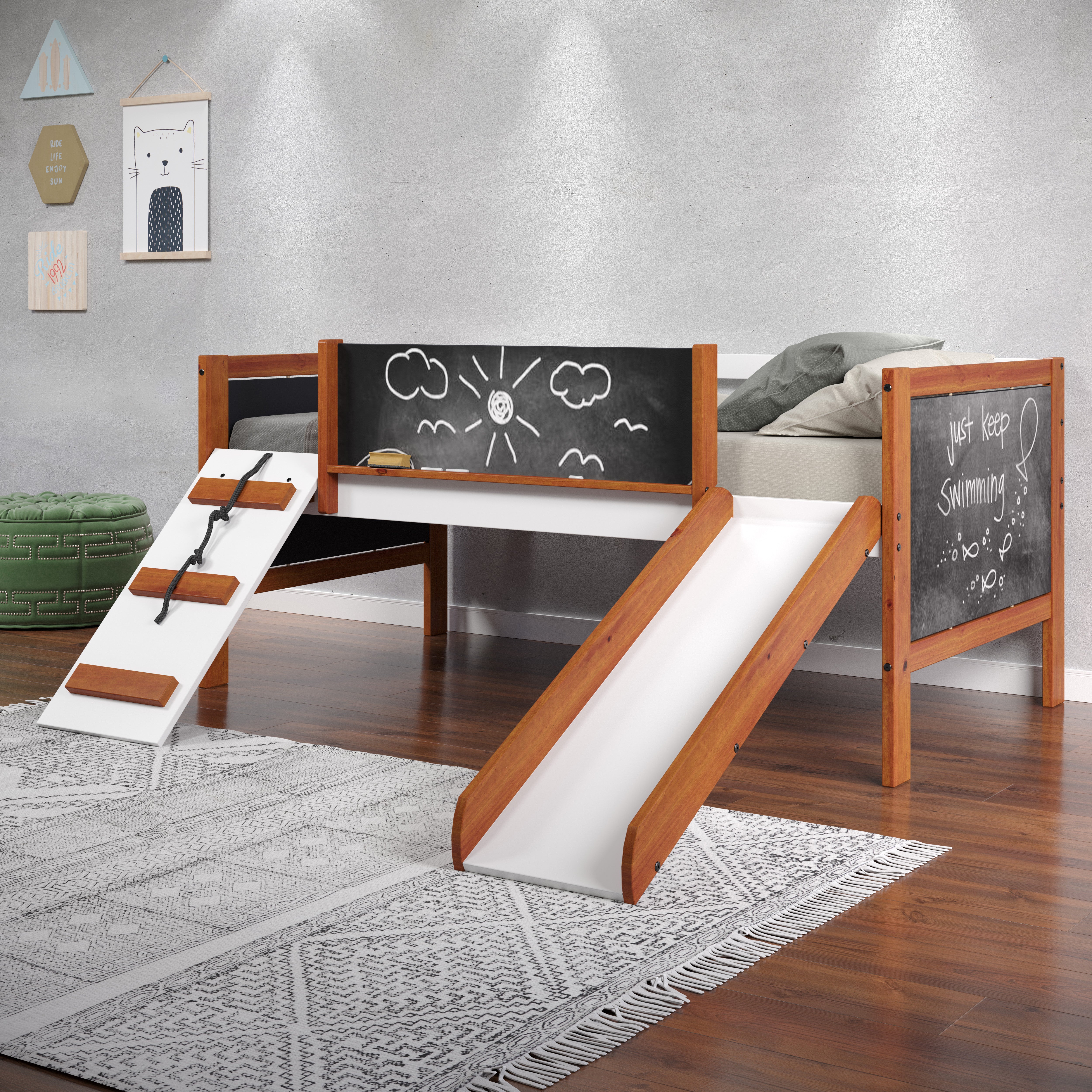 ACME Aurea Twin Loft Bed w/Slide, Cherry Oak & White Finish BD01409