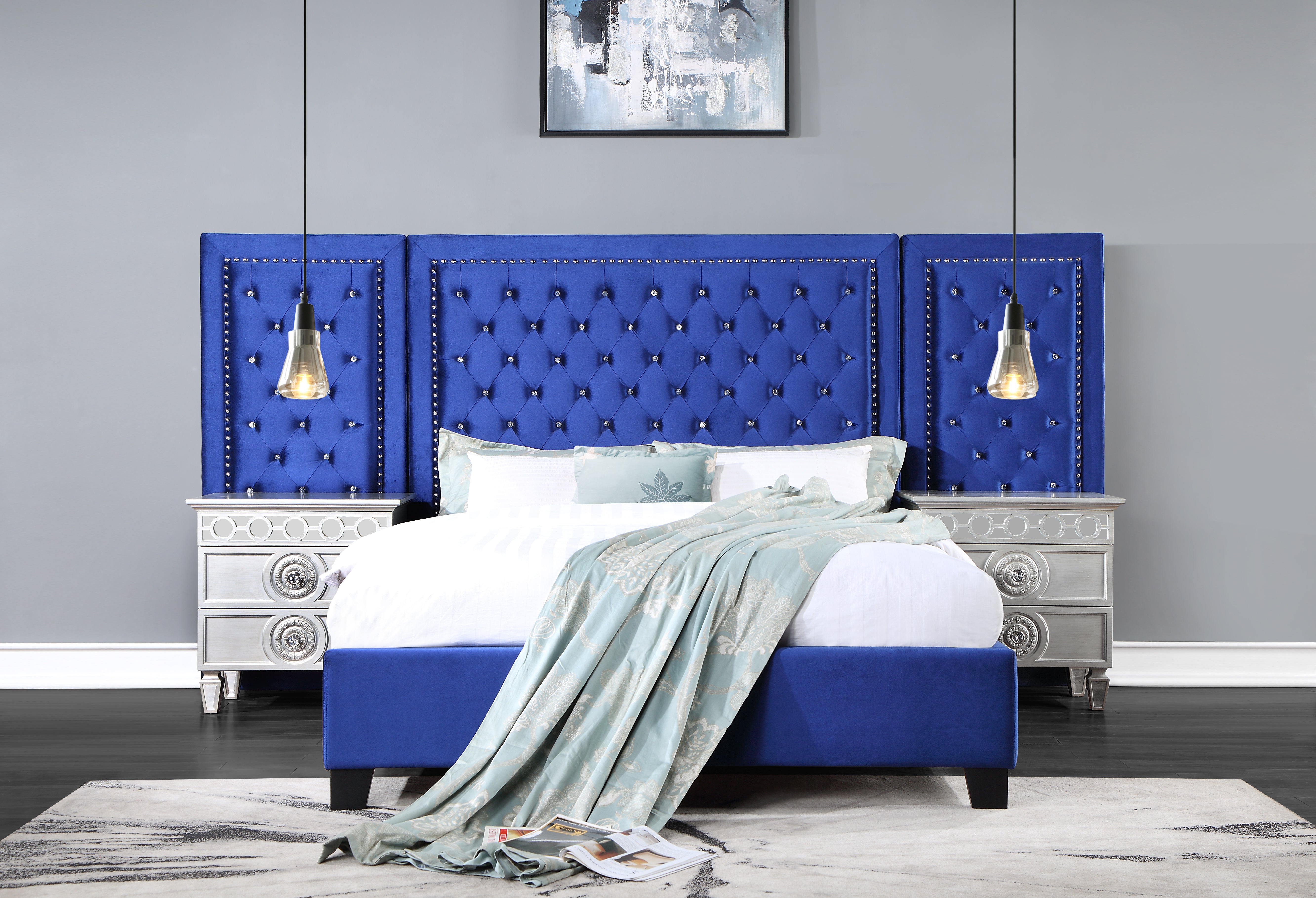 ACME Damazy Eastern King Bed, Blue Velvet BD00972EK