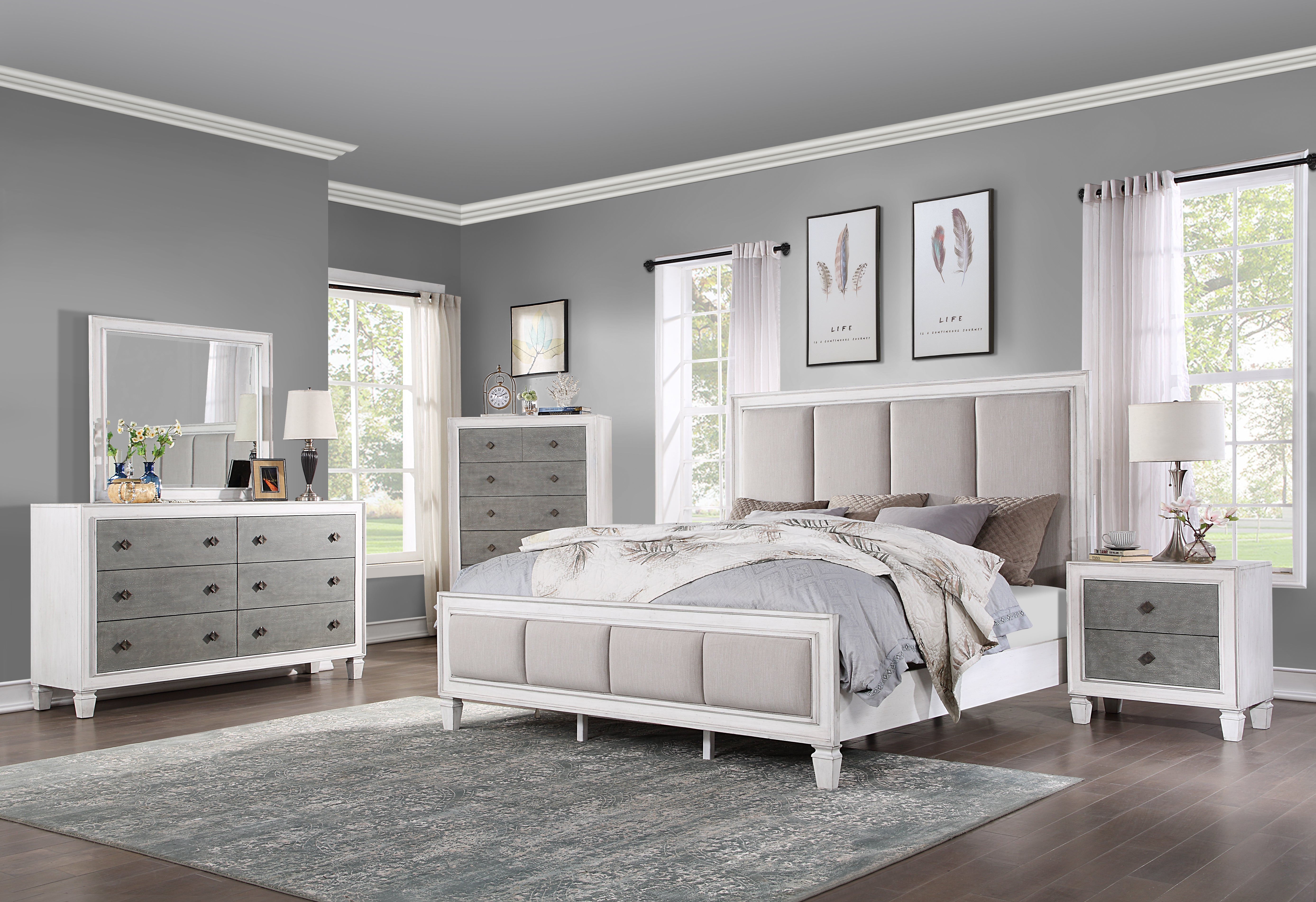 ACME Katia Eastern King Bed in Gray Linen & White Finish BD00659EK