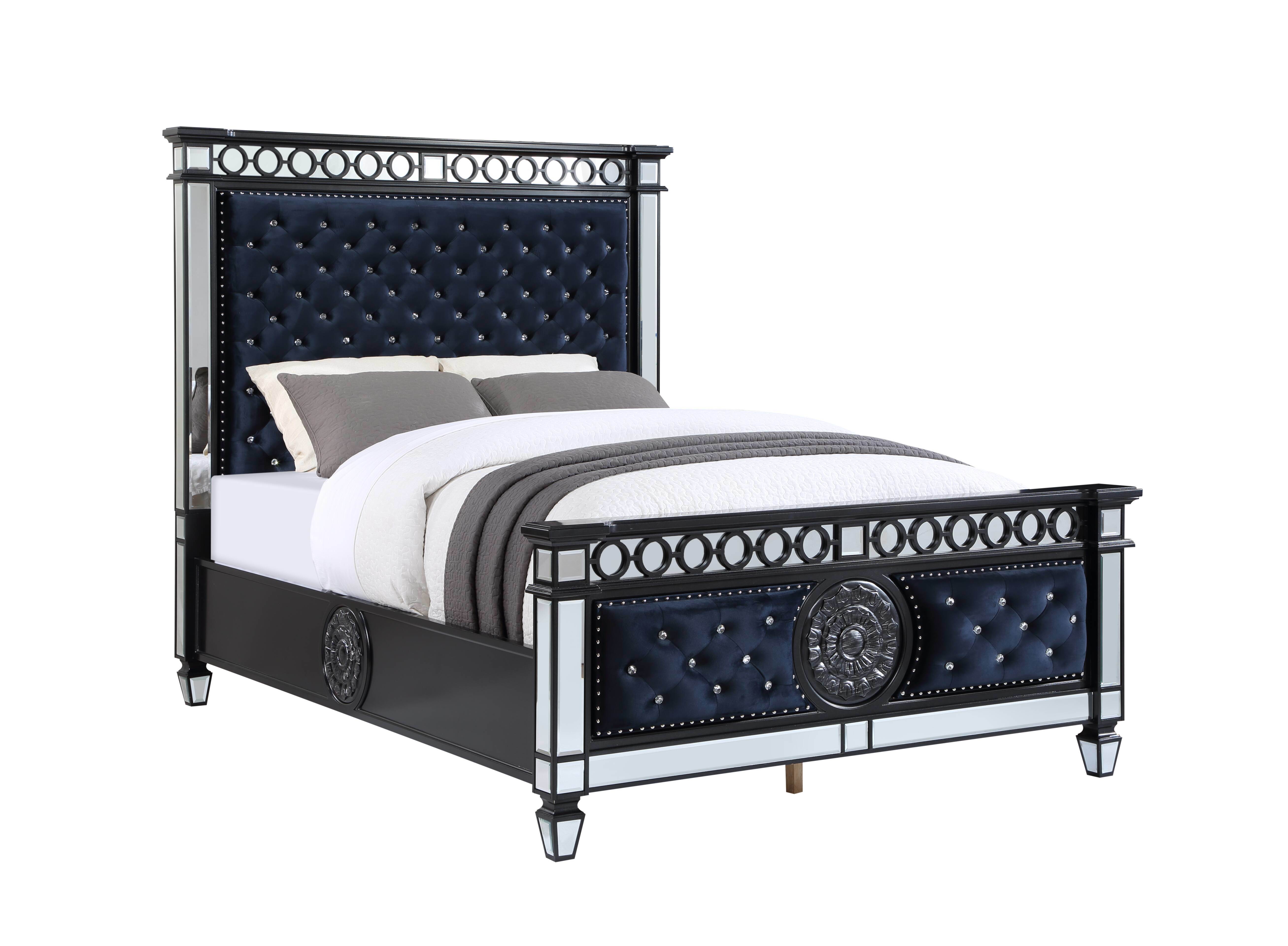 ACME Varian II Eastern King Bed in Black Velvet & Sliver FINISH BD00583EK