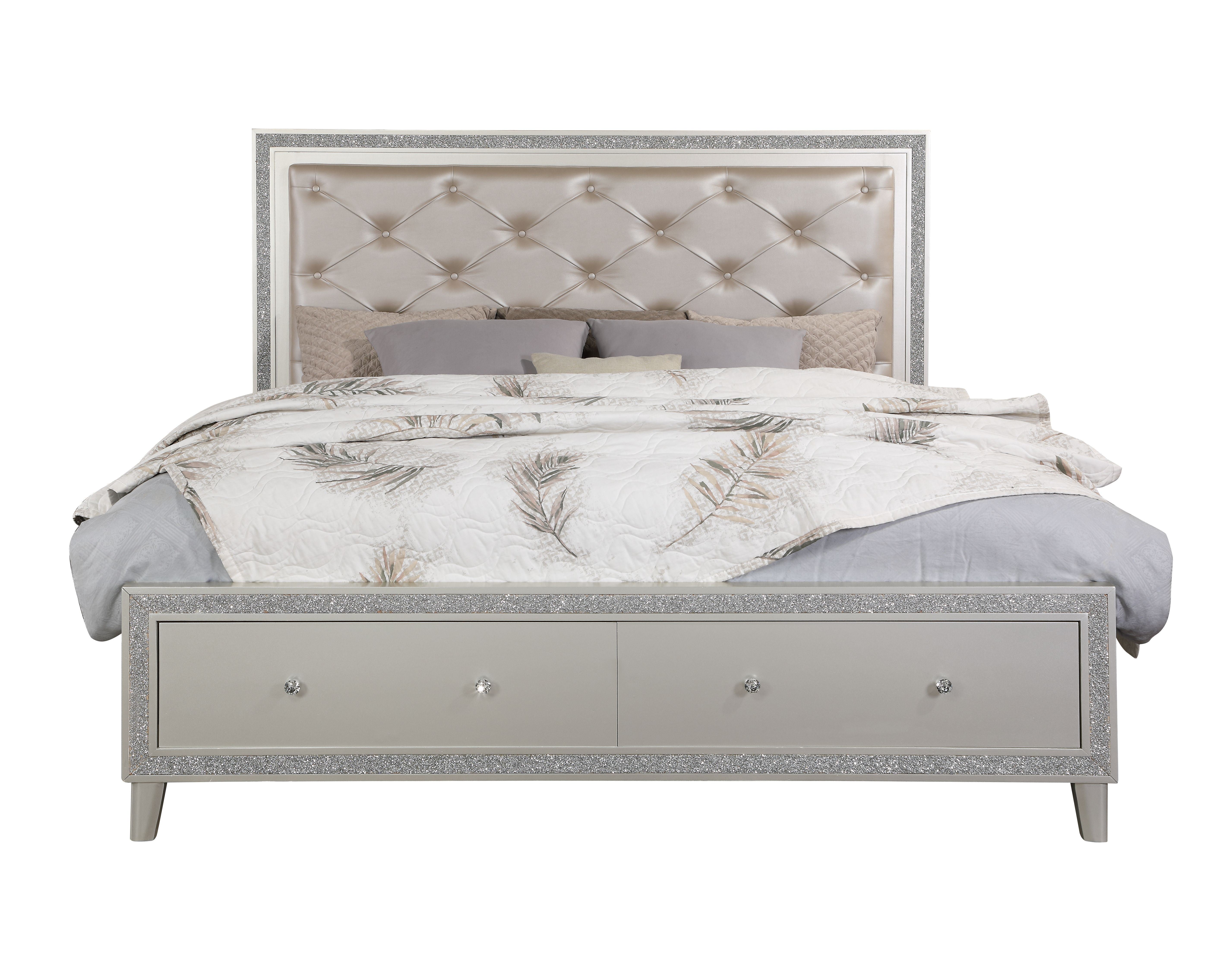 ACME Sliverfluff Queen Bed w/Storage, PU & Champagne Finish BD00242Q