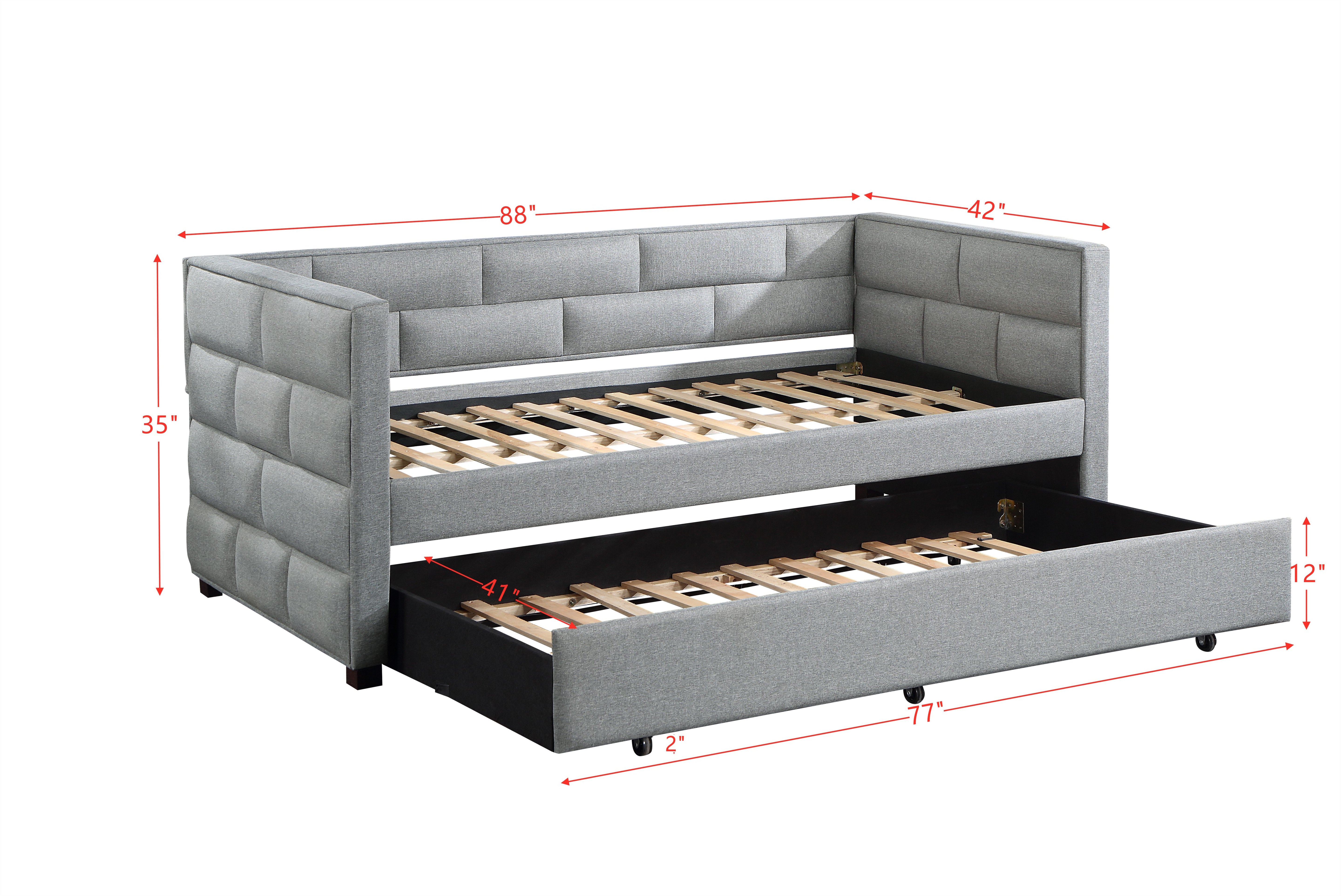 ACME Ebbo Daybed & Trundle (T/T), Gray Fabric BD00955