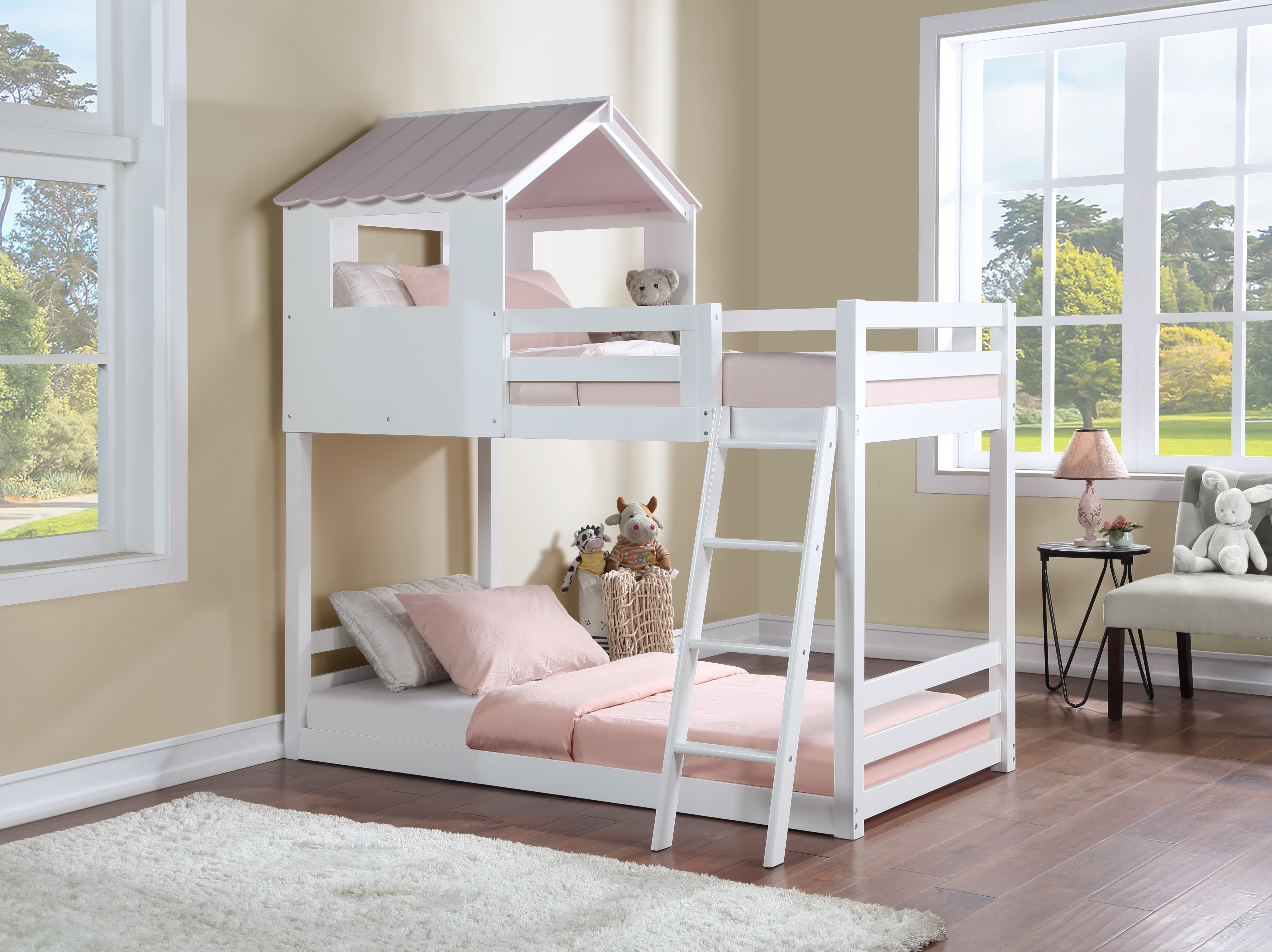 ACME Solenne T/T Bunk Bed, White & Pink Finish BD00705