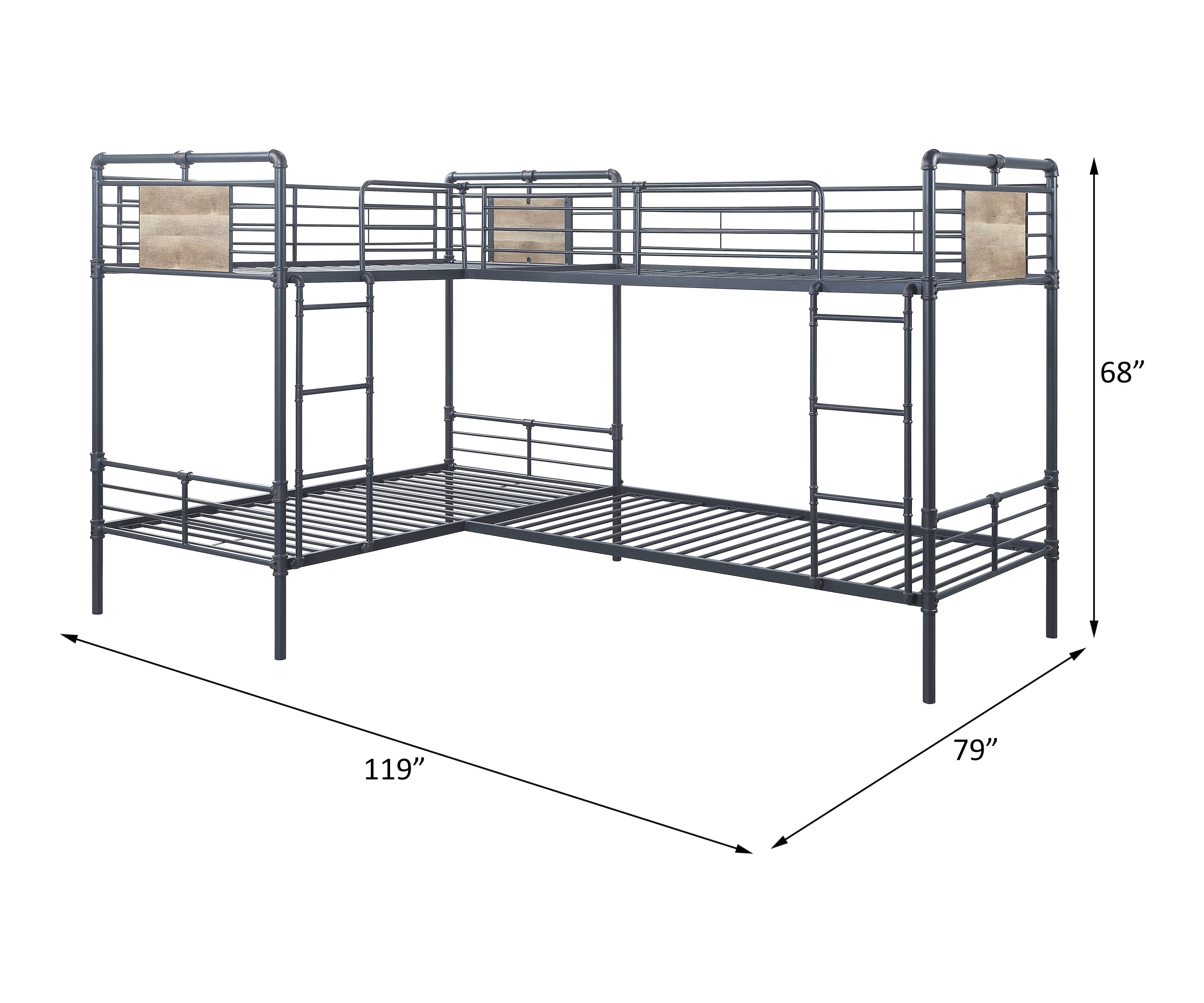 ACME Cordelia Twin/Twin L Shape Bunk Bed in Sandy Black, Dark Bronze Hand-Brushed Finish BD00370