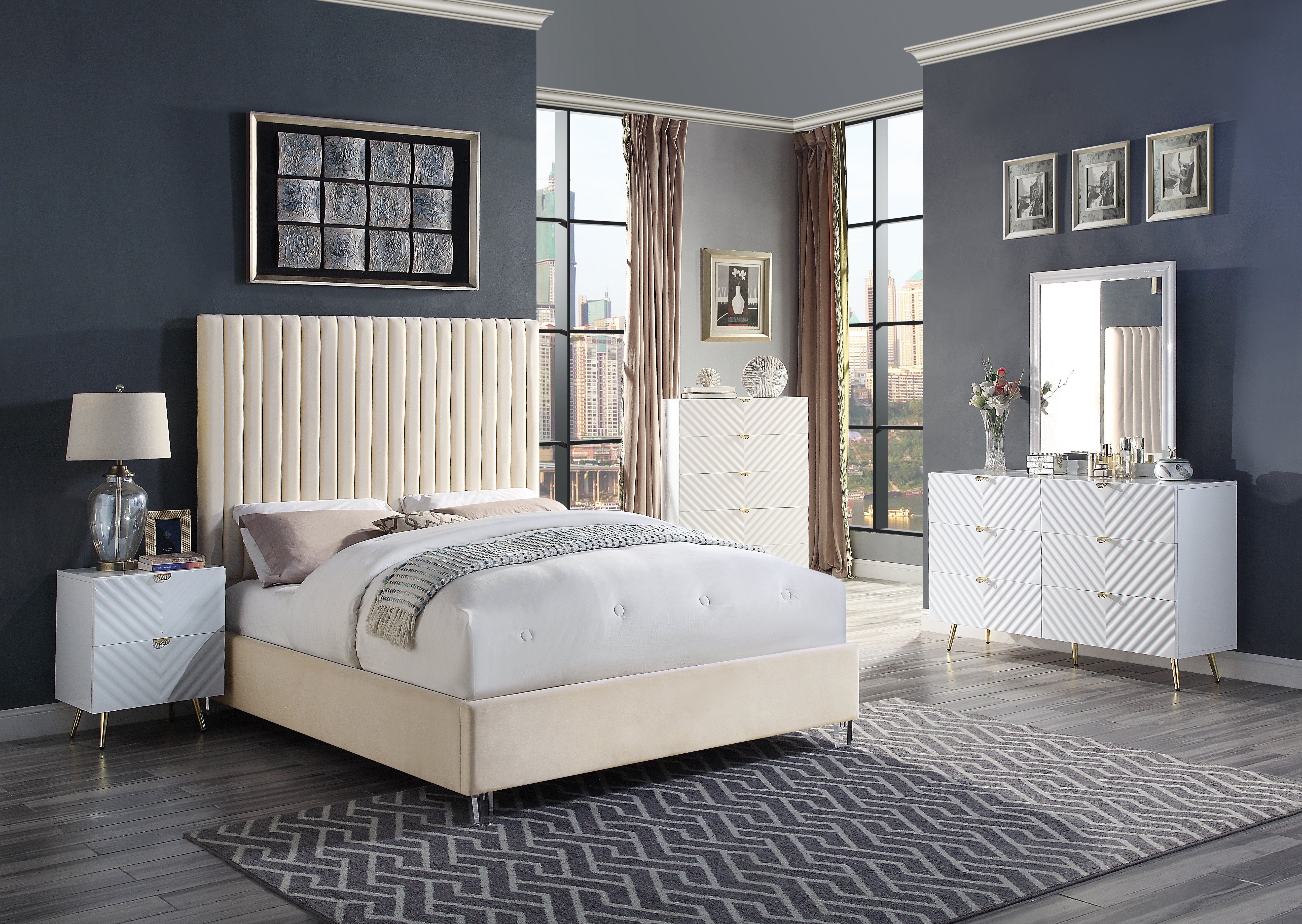 ACME Edzia Eastern King Bed, Beige Velvet BD00962EK