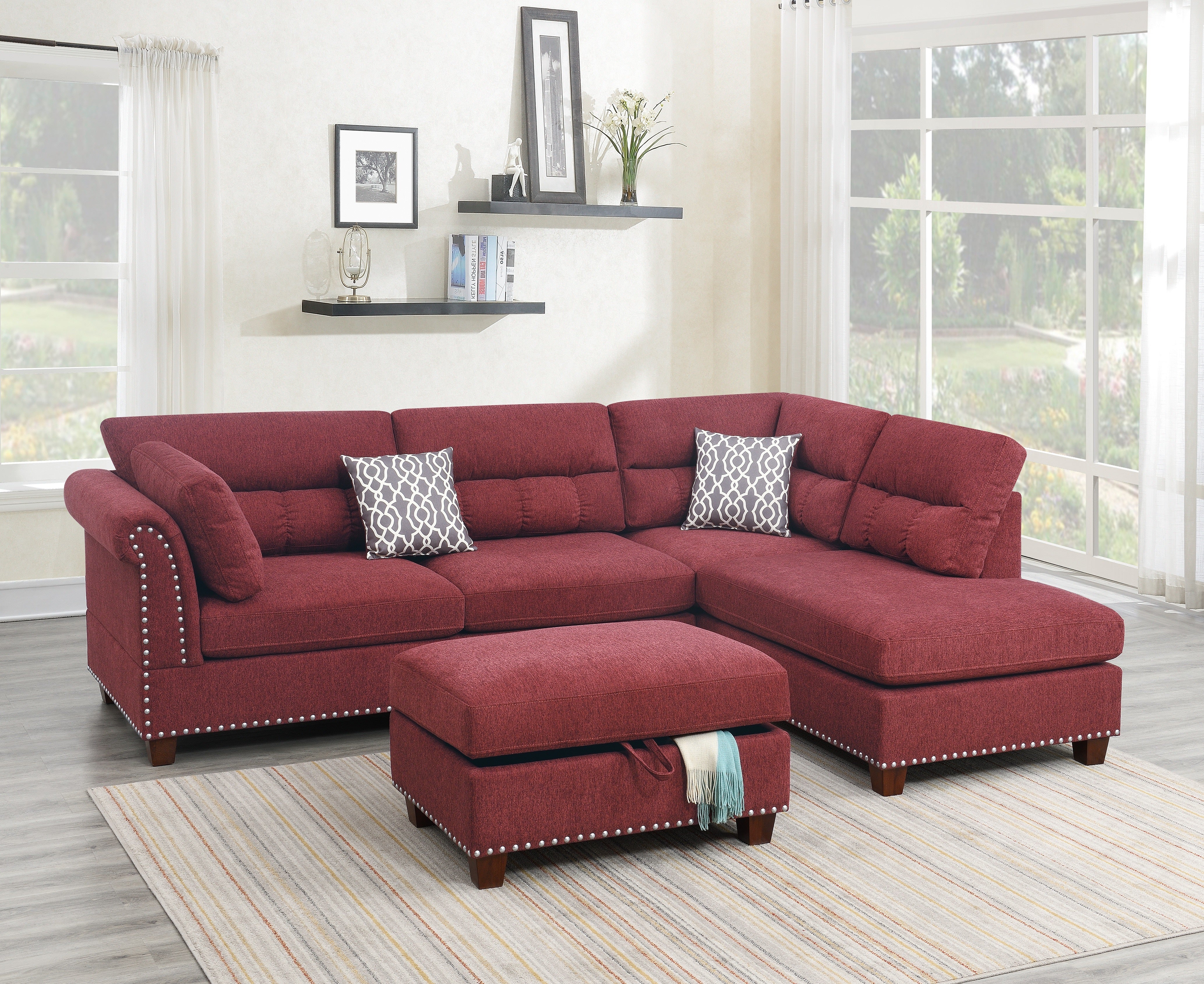 Sectional sofa Red Velvet #F6419