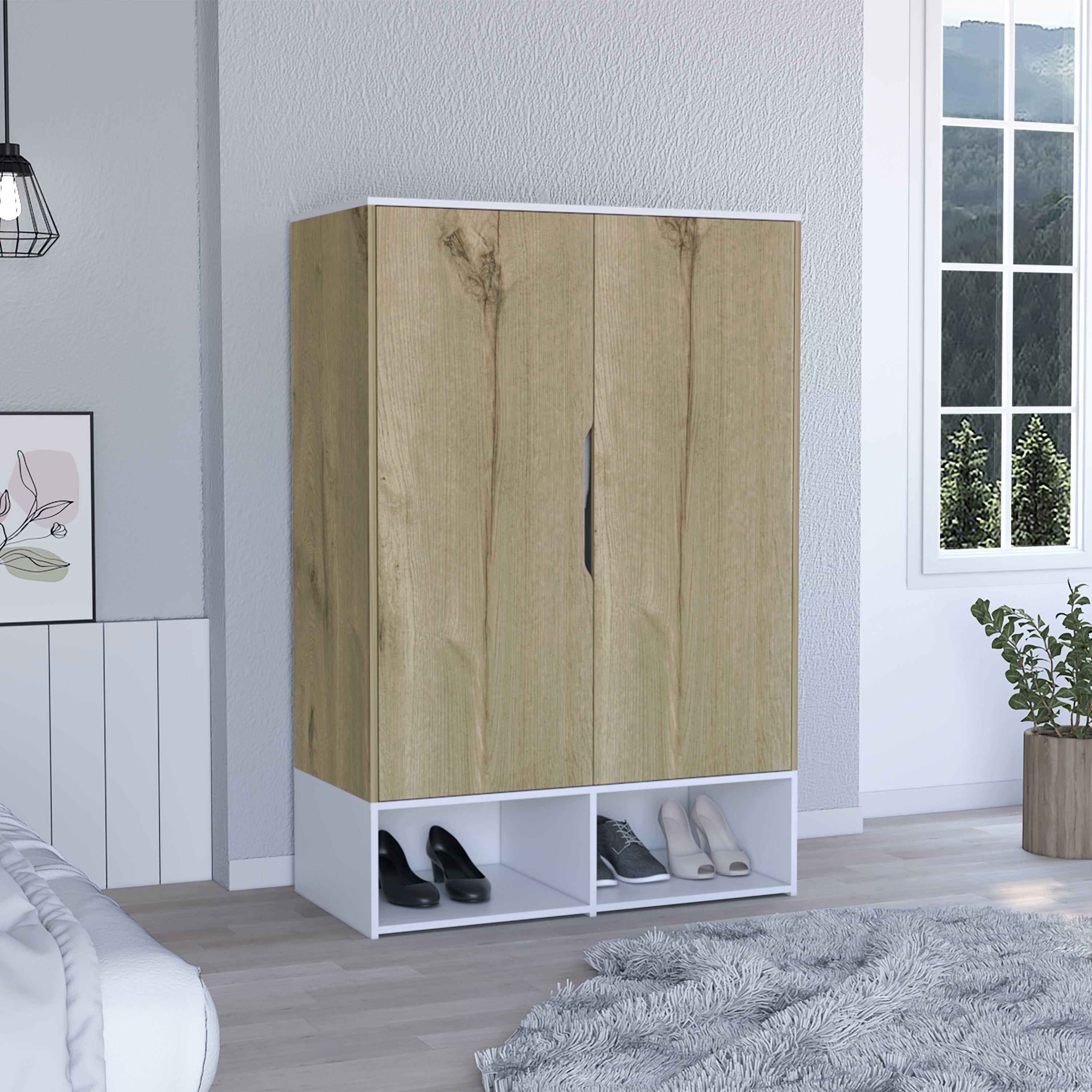 Logan 2-Shelf Armoire Light Oak and White