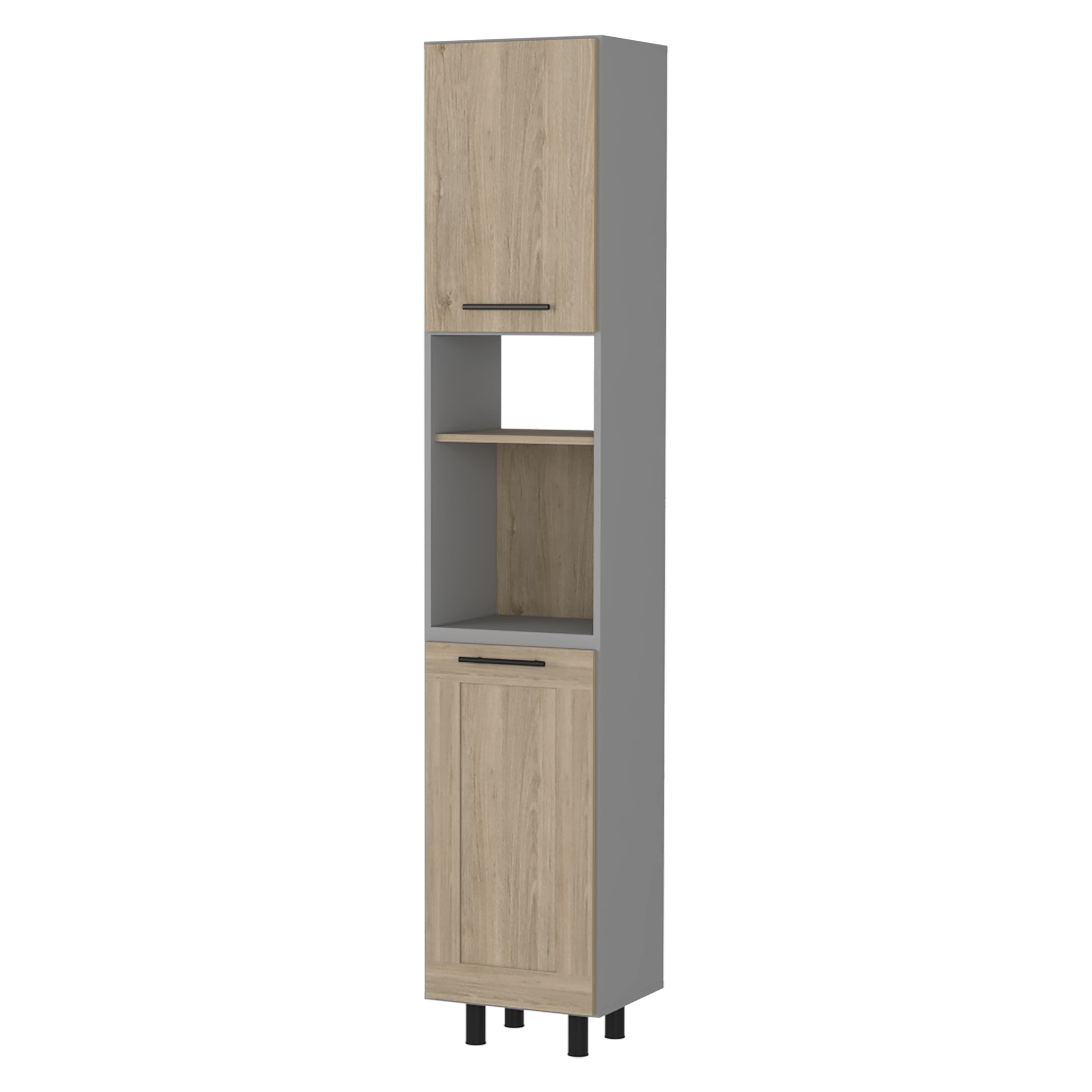 Devoux 2-Door 2-Shelf Kitchen Pantry Light Pine and Gray