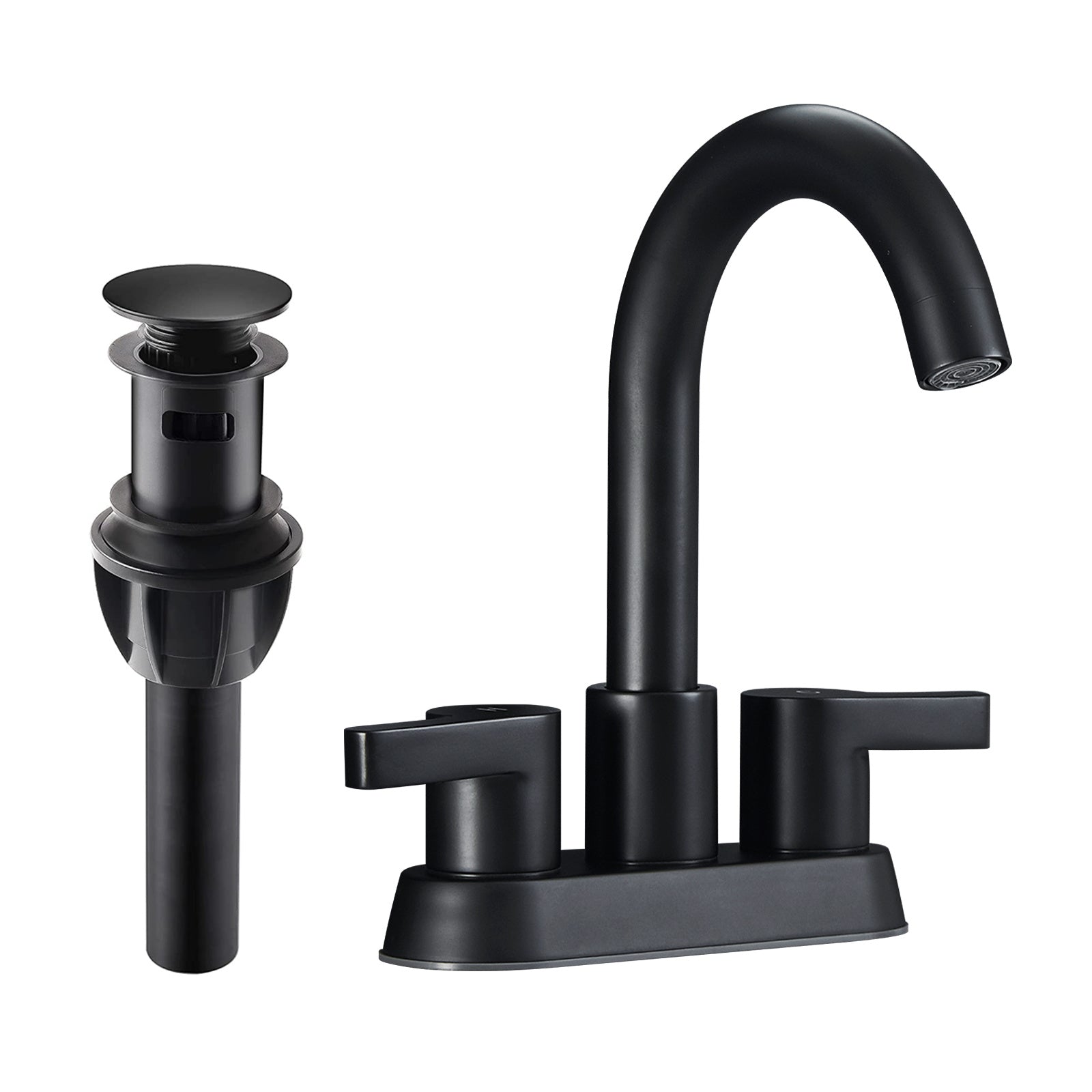 Bathroom Faucet 2 Handle Centerset Bathroom Sink Faucet with Pop Up Drain Assembly, 4 Inches Bathroom Vanity Lavatory Faucet 3 Holes Matte Black