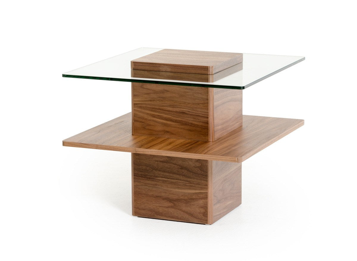 Modrest Clarion Modern Walnut and Glass End Table