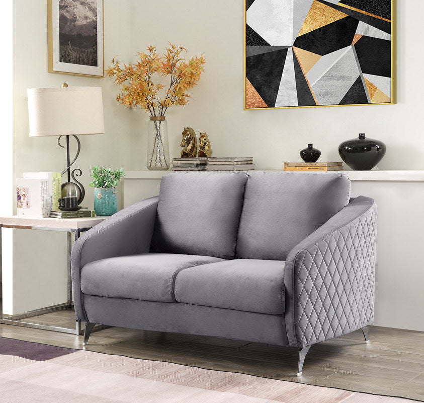 Sofia 55" Gray Velvet Modern Chic Loveseat Couch