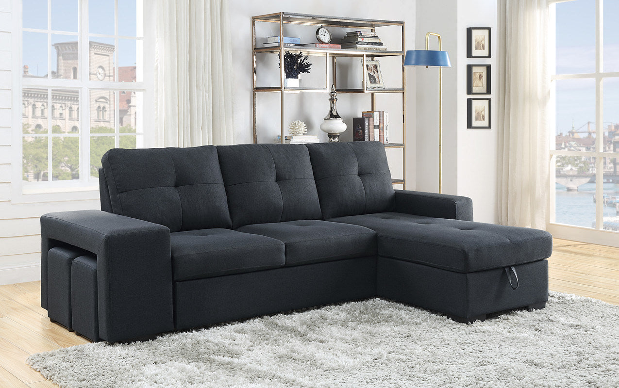 Lucas 97" Dark Gray Linen Sleeper Sectional Sofa with Reversible Storage Chaise