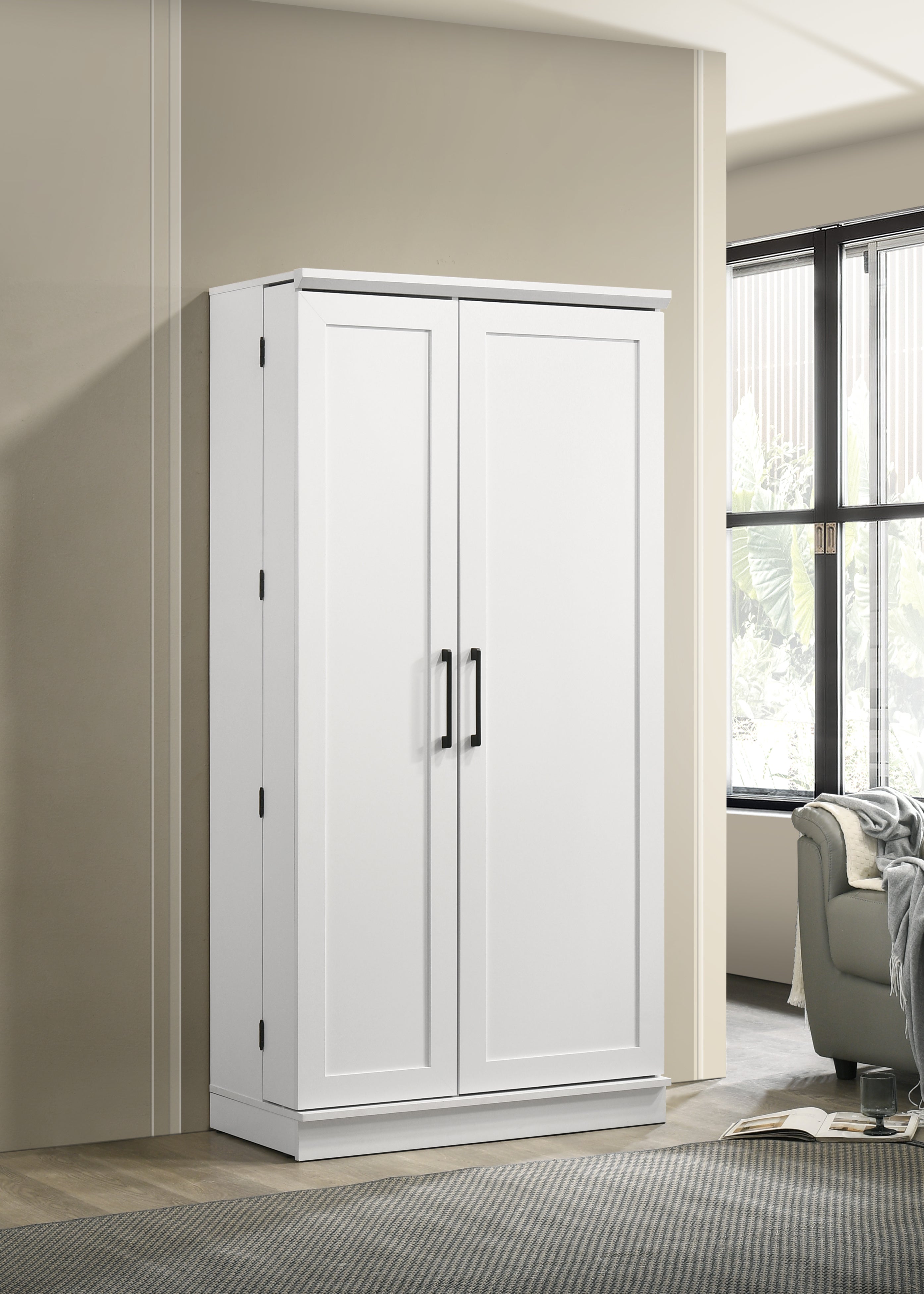 Lincoln 35" White Storage Cabinet with Swing-Out Storage Door