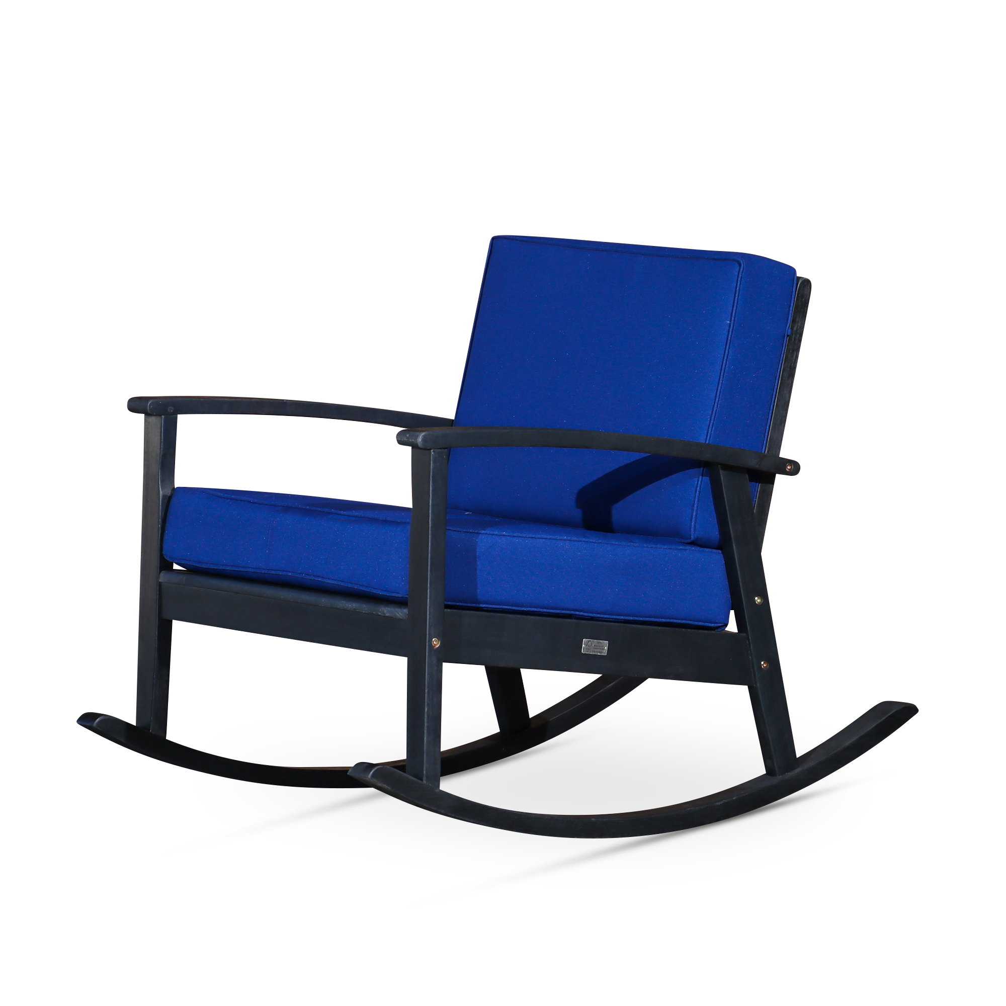 Eucalyptus Rocking Chair with Cushions, Espresso Finish, Navy Cushions