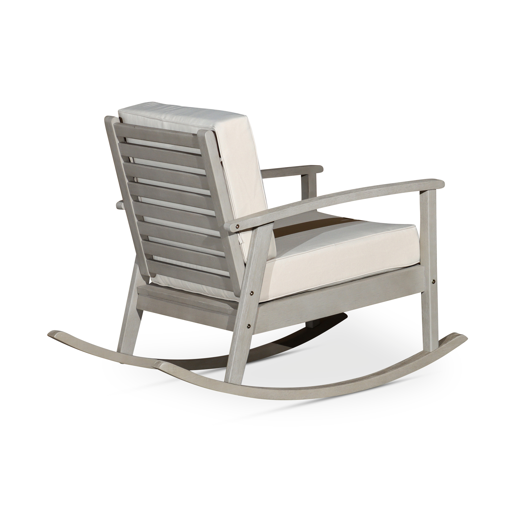 Eucalyptus Rocking Chair with Cushions, Driftwood Gray Finish, Cream Cushions