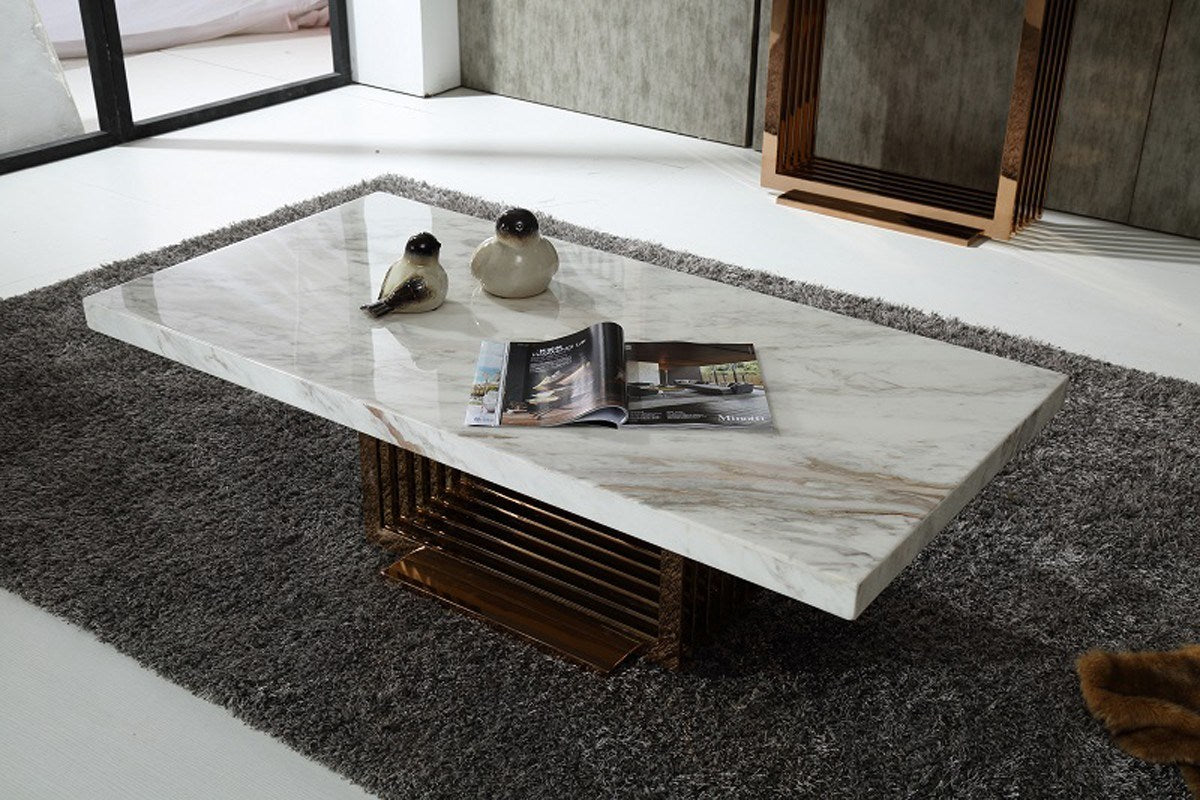 Modrest Kingsley Modern Marble & Rosegold Coffee Table