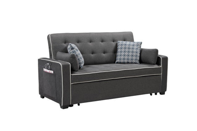 Cody 75" Modern Gray Fabric Sleeper Sofa with 2 USB Charging Ports and 4 Accent Pillows