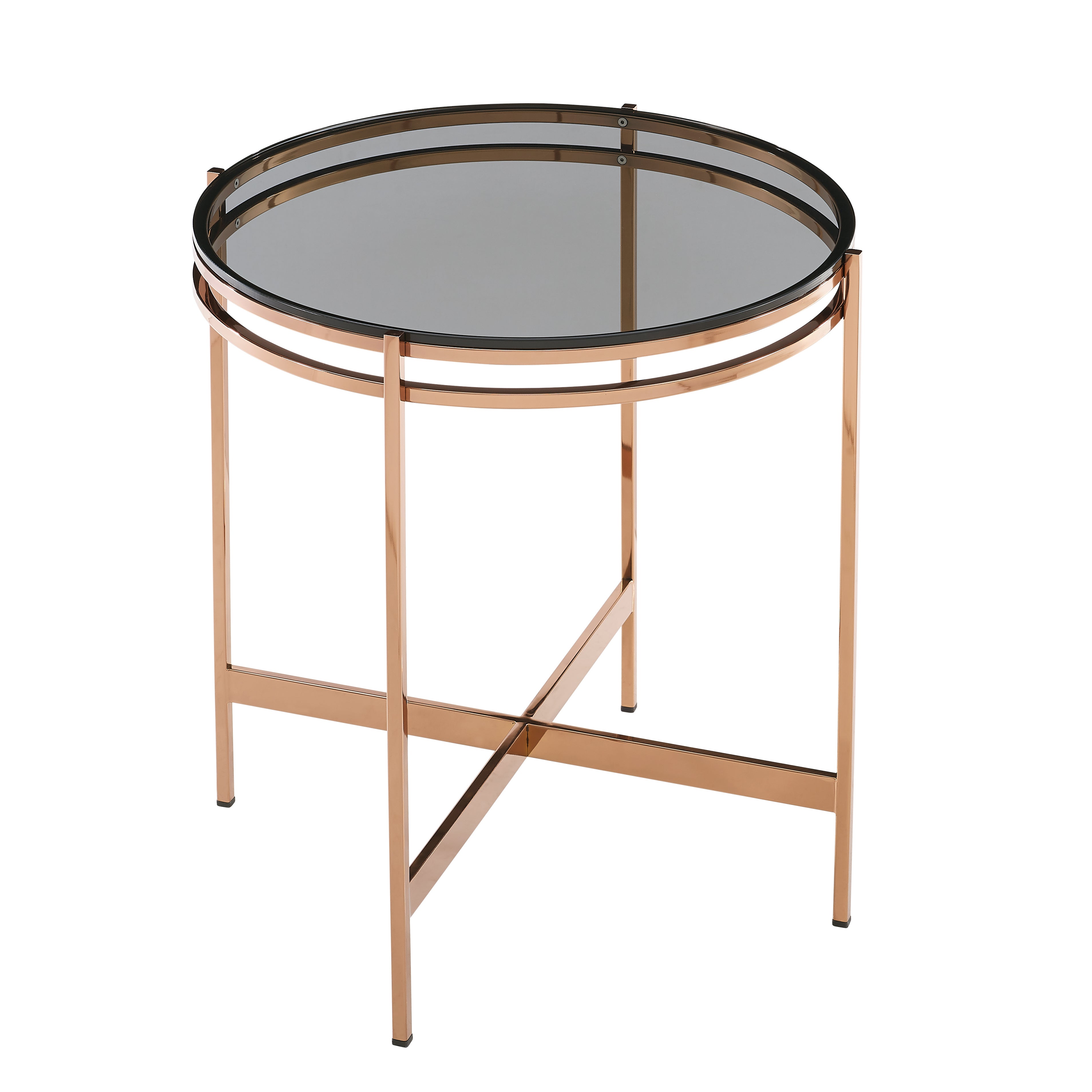 Modrest Bradford - Modern Smoked Glass & Rosegold End Table