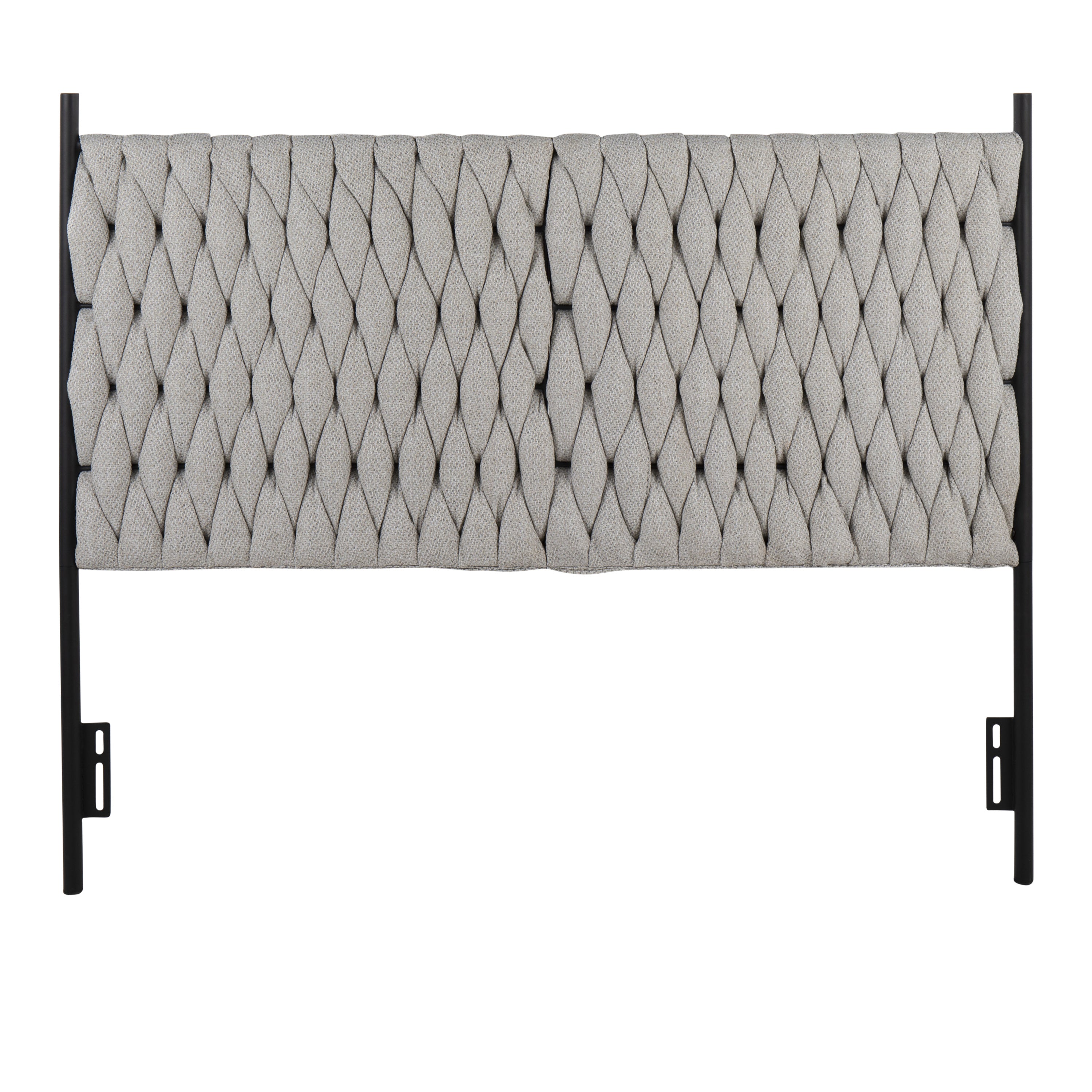 Braided Matisse Queen Size Headboard in Black Metal and Cream Fabric by LumiSource