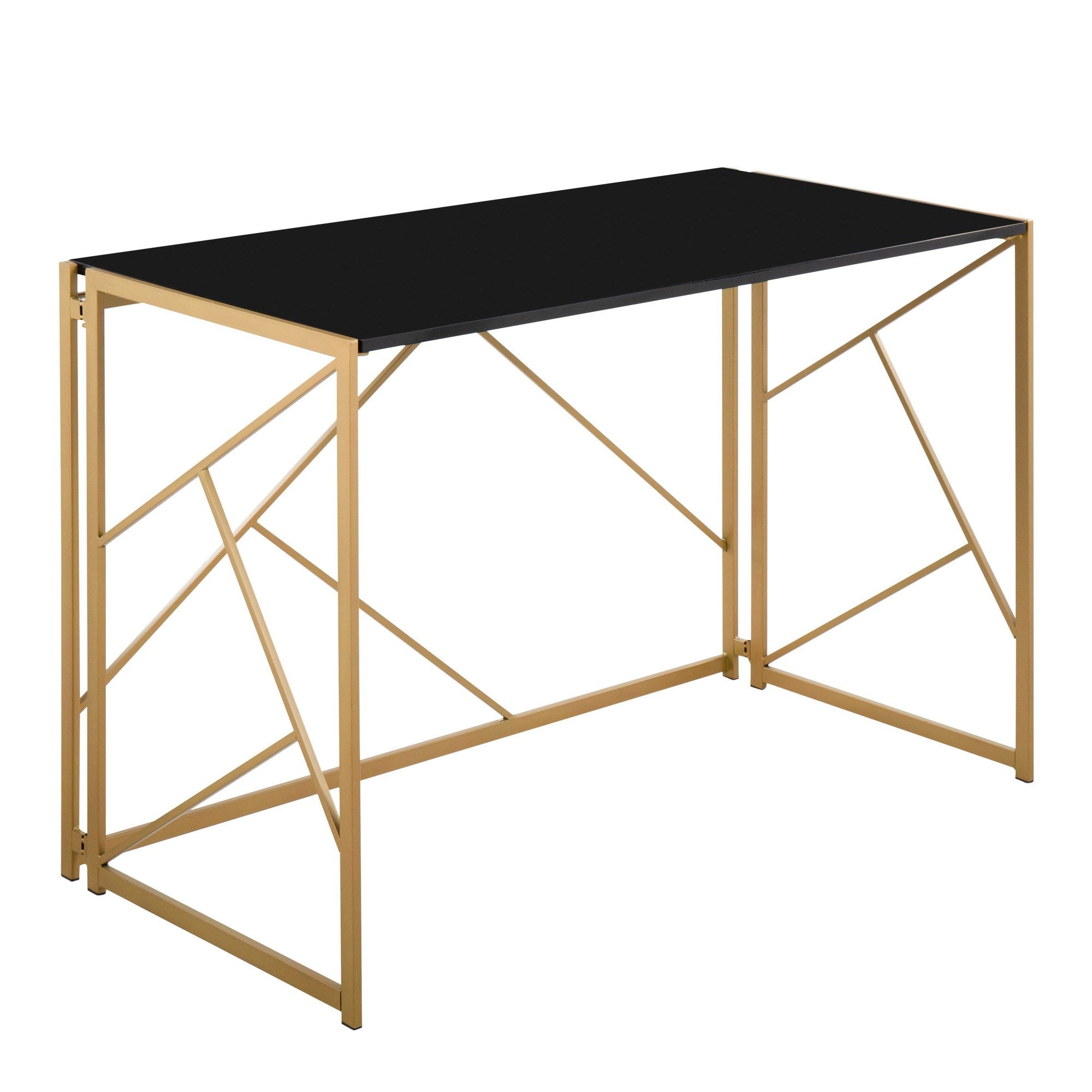 Folia Contemporary Desk in Gold Steel and Black Wood by LumiSource