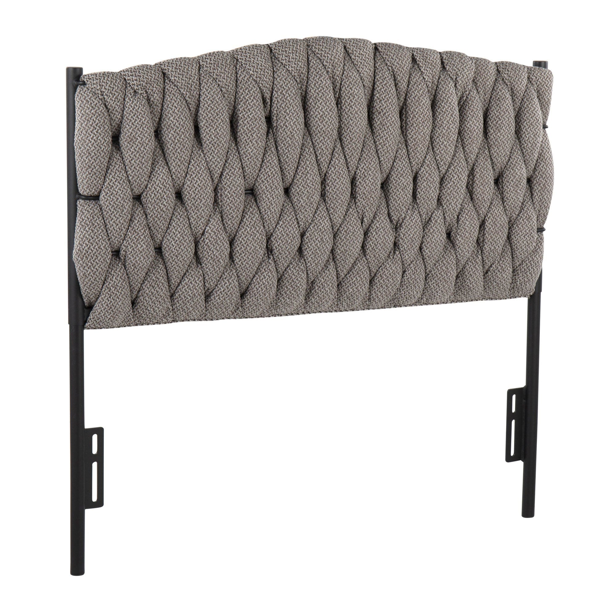 Braided Matisse Twin Size Headboard in Black Metal and Grey Fabric by LumiSource