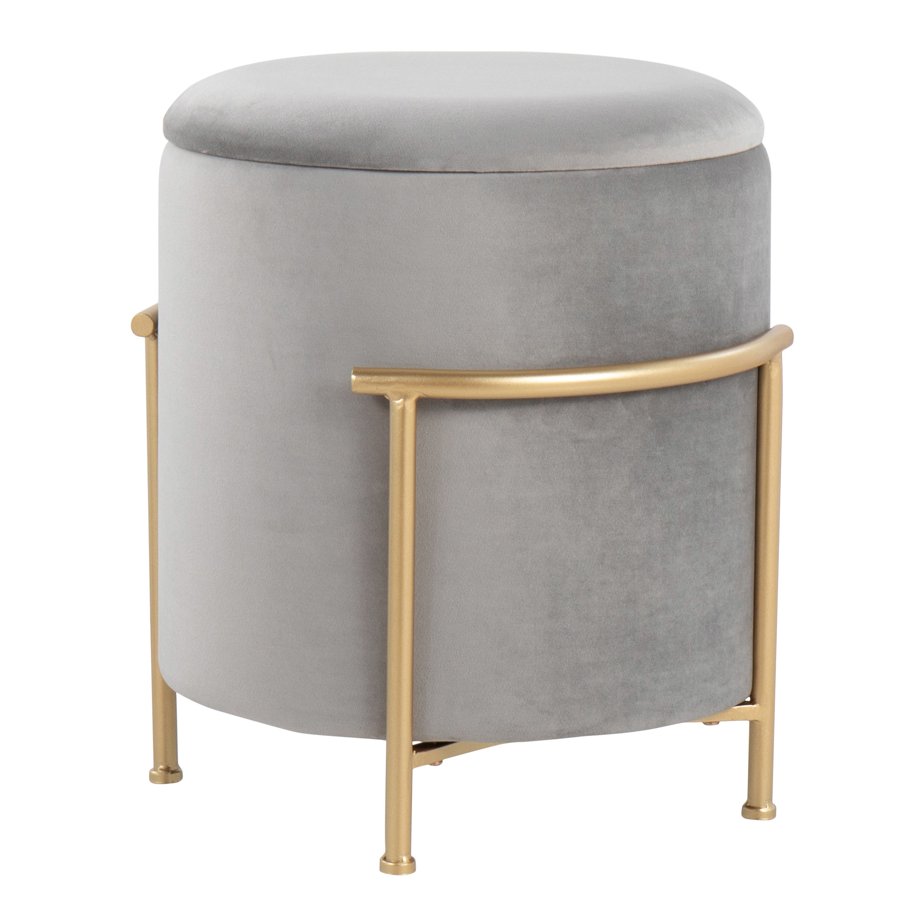 Rhonda Glam Storage Ottoman in Gold Metal and Silver Velvet by LumiSource