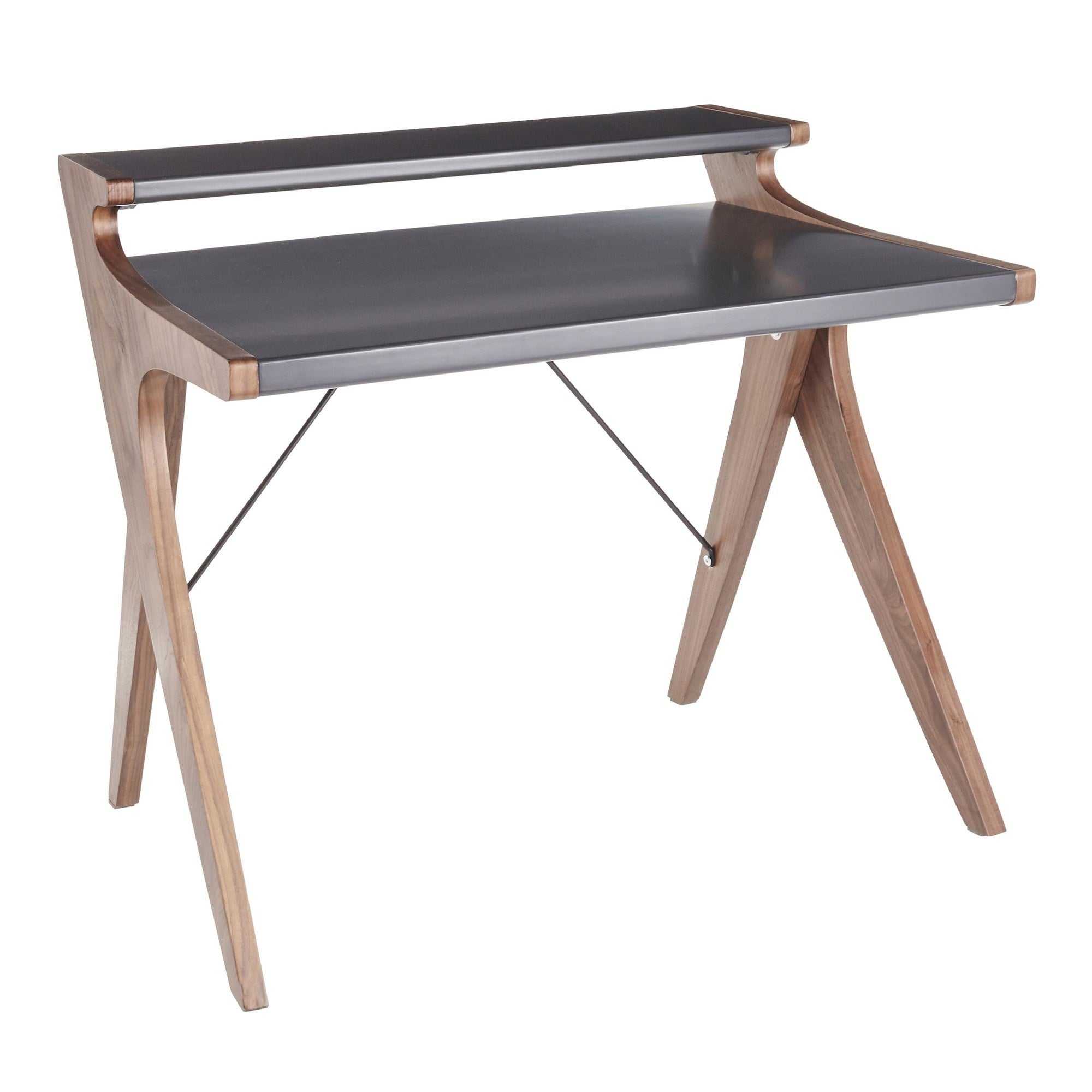 Archer Contemporary Desk in Walnut Wood with Grey Wood Top by LumiSource