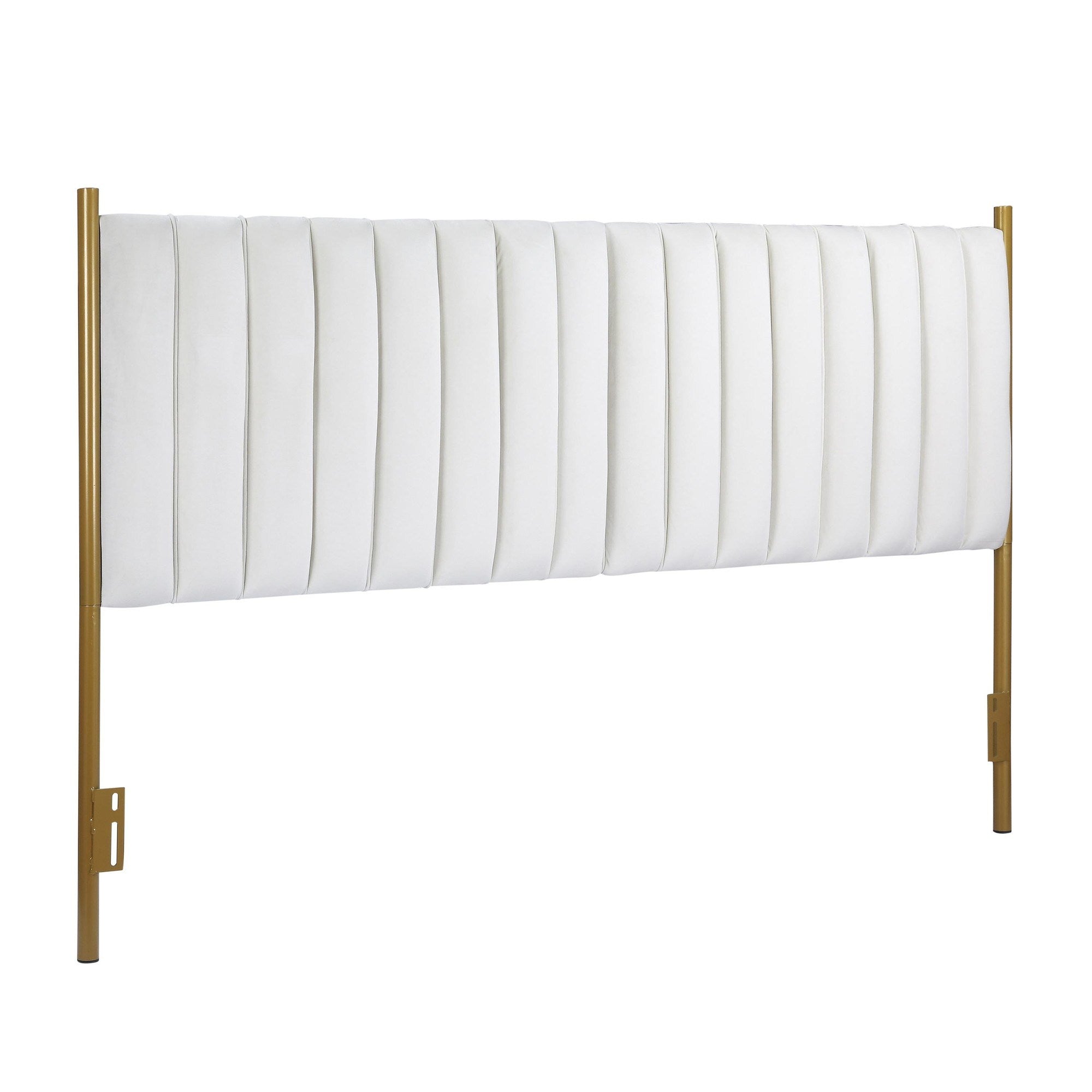 Chloe Contemporary/Glam King Headboard in Gold Steel and Cream Velvet by LumiSource