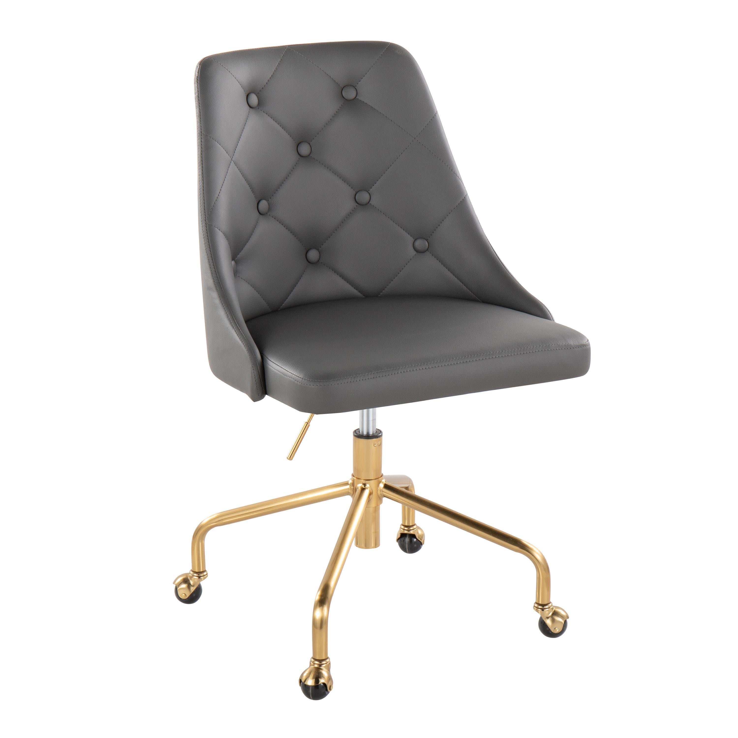 Marche Contemporary Adjustable Office Chair with Casters in Gold Metal and Grey Faux Leather by LumiSource