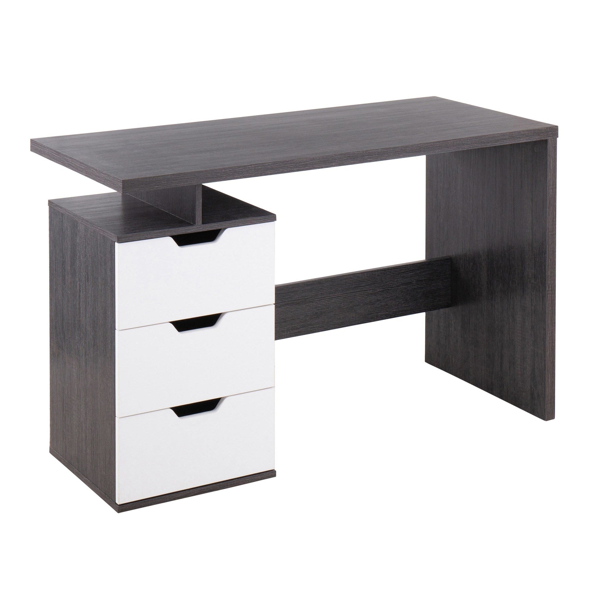 Quinn Contemporary Desk in Charcoal Wood with White Wood Drawers by LumiSource