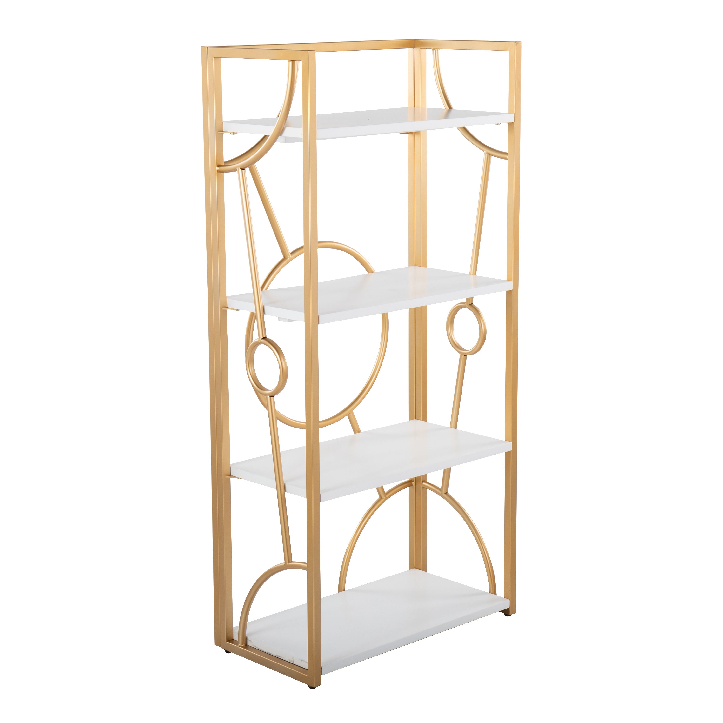 Constellation Contemporary Bookcase in Gold Metal and White Wood by LumiSource