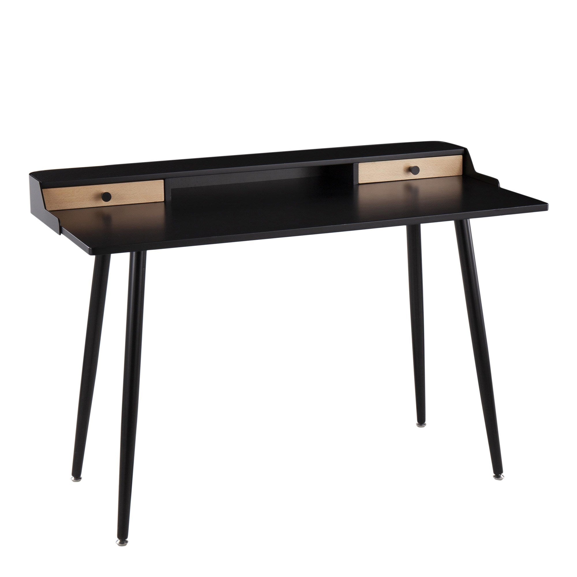 Harvey Contemporary Desk in Black Steel and Black and Natural Wood with Black Accents by LumiSource