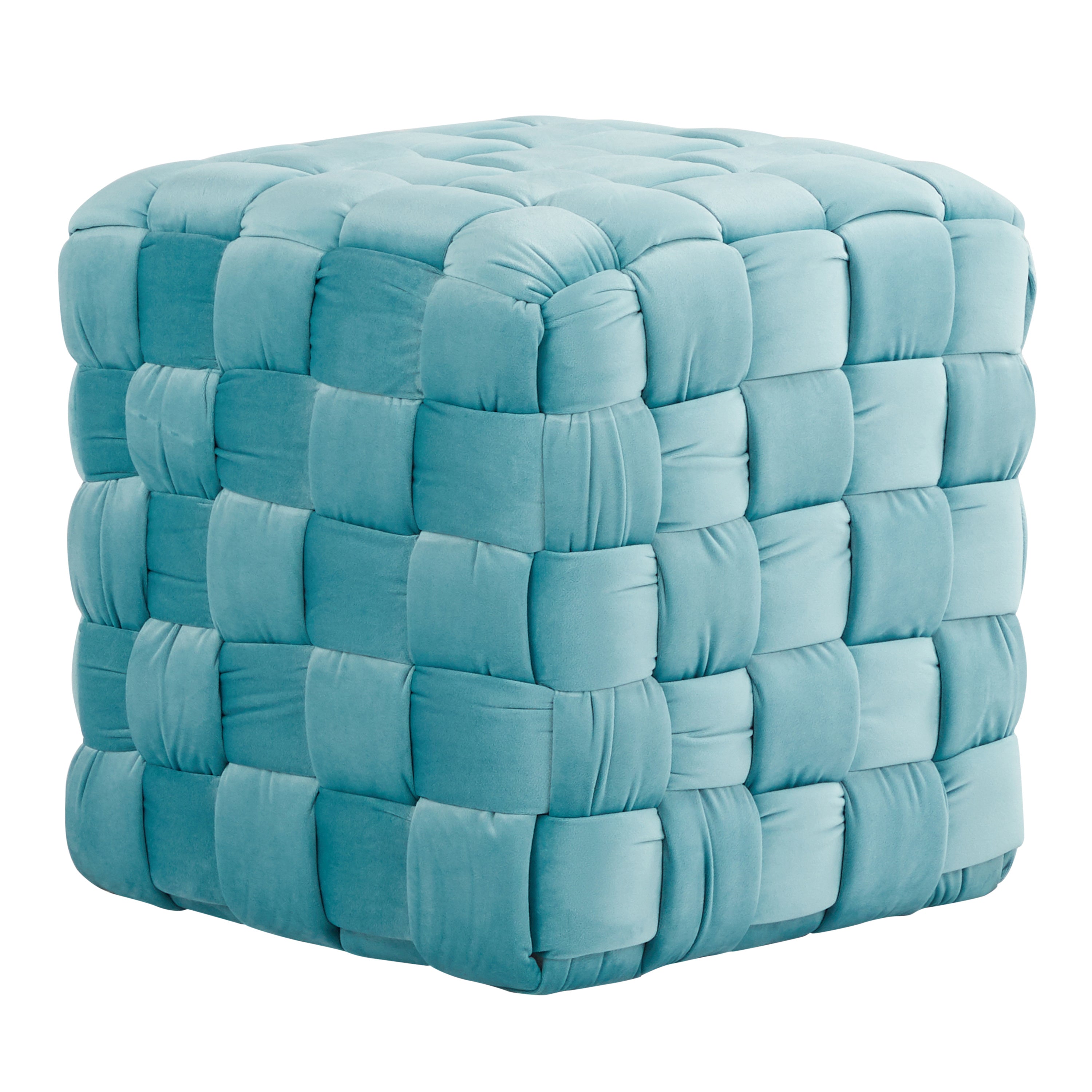 Square Braided 16" Ottoman in Ice Blue Velvet by LumiSource