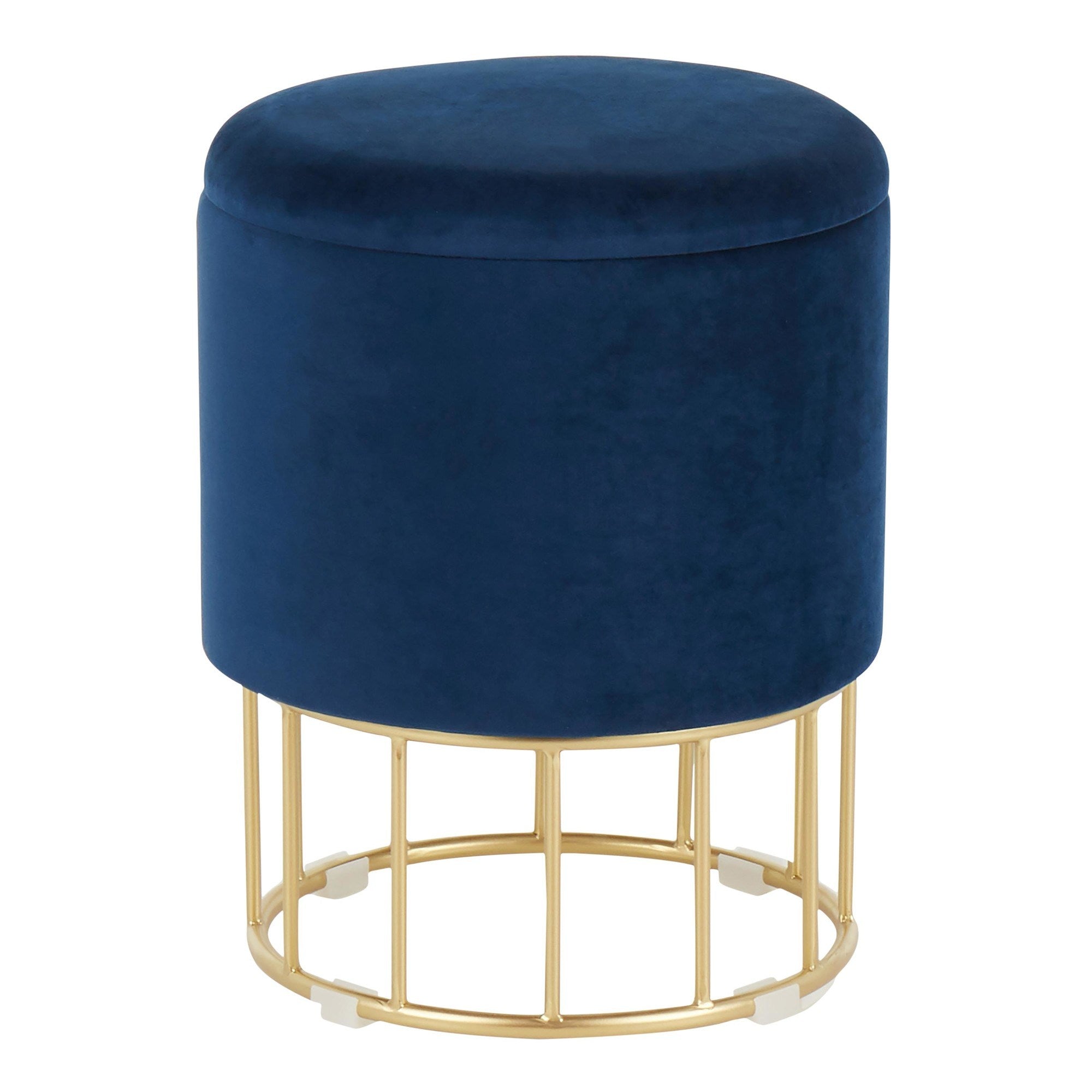 Canary Contemporary/Glam Ottoman in Gold Metal and Blue Velvet by LumiSource