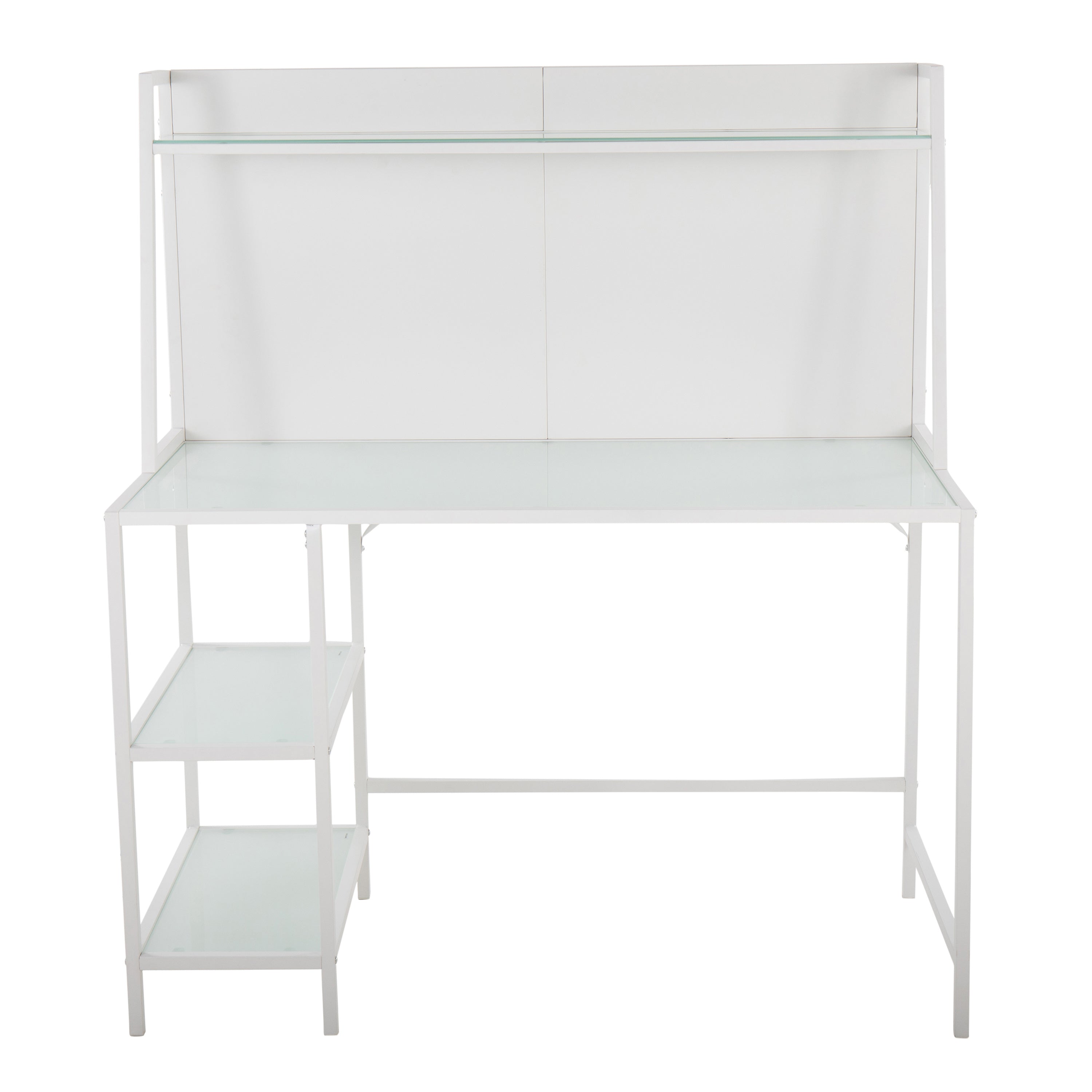 Geo Tier Contemporary Desk in White Metal and Frosted Glass by LumiSource