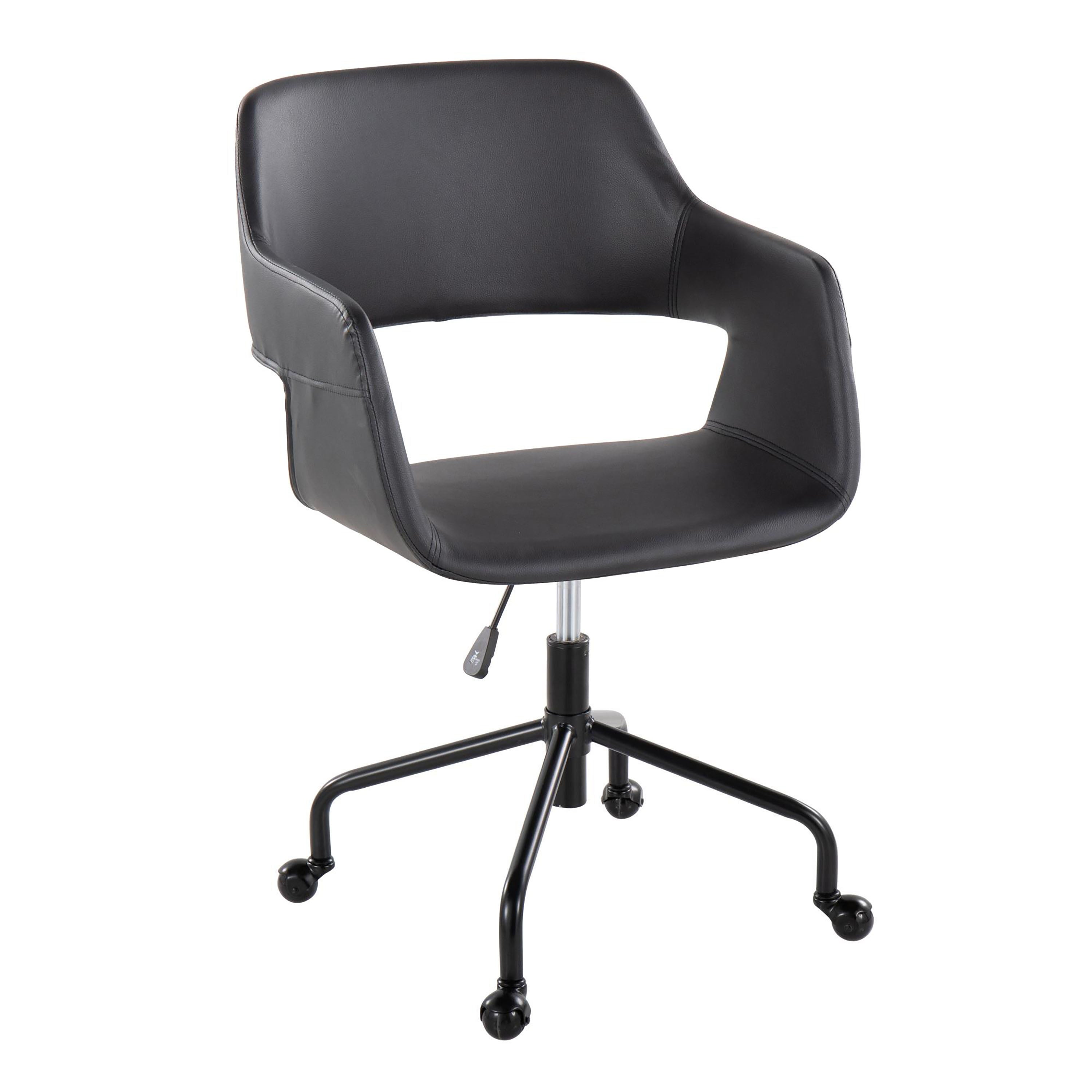 Margarite Contemporary Adjustable Office Chair in Black Metal and Black Faux Leather by LumiSource