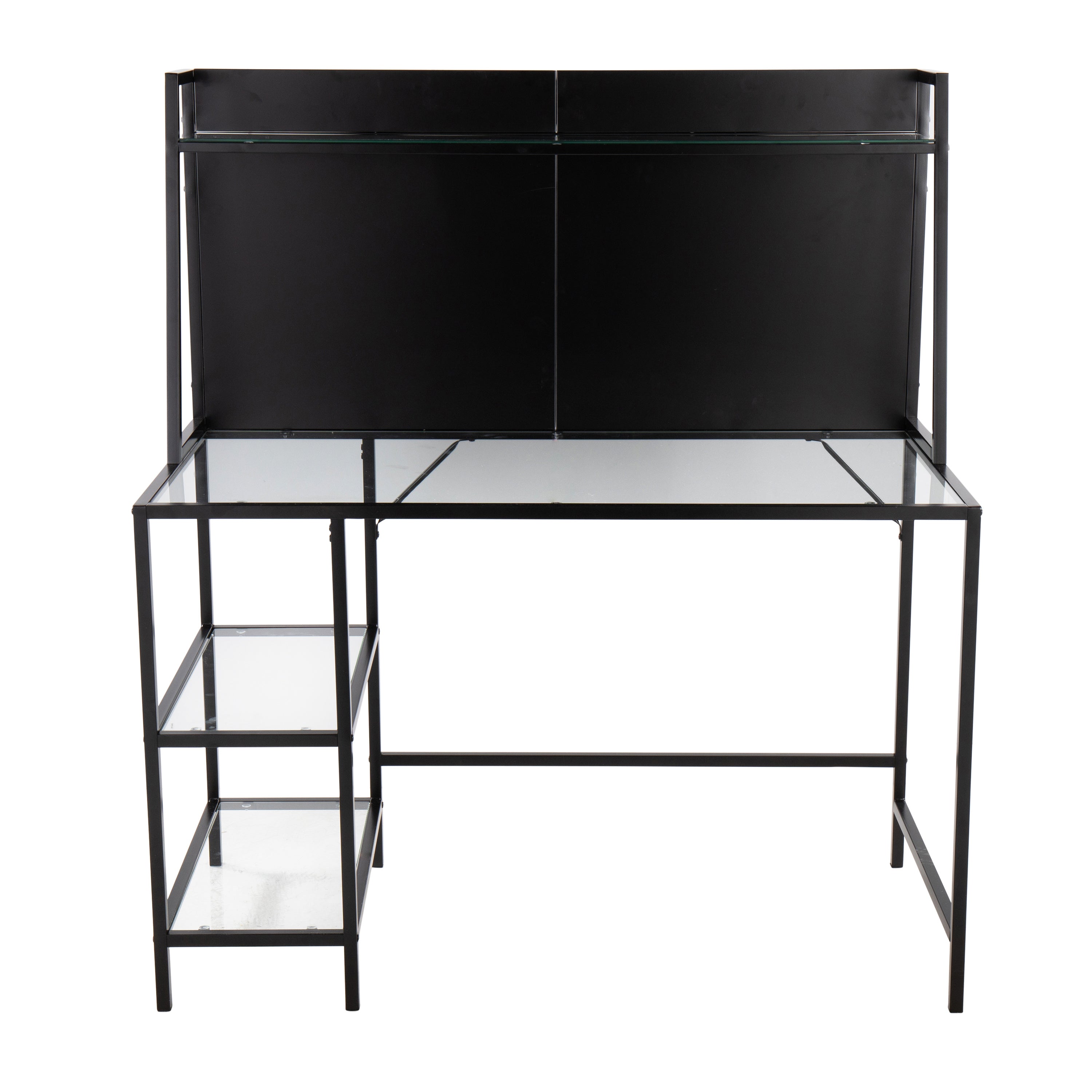 Geo Tier Contemporary Desk in Black Metal and Clear Glass by LumiSource