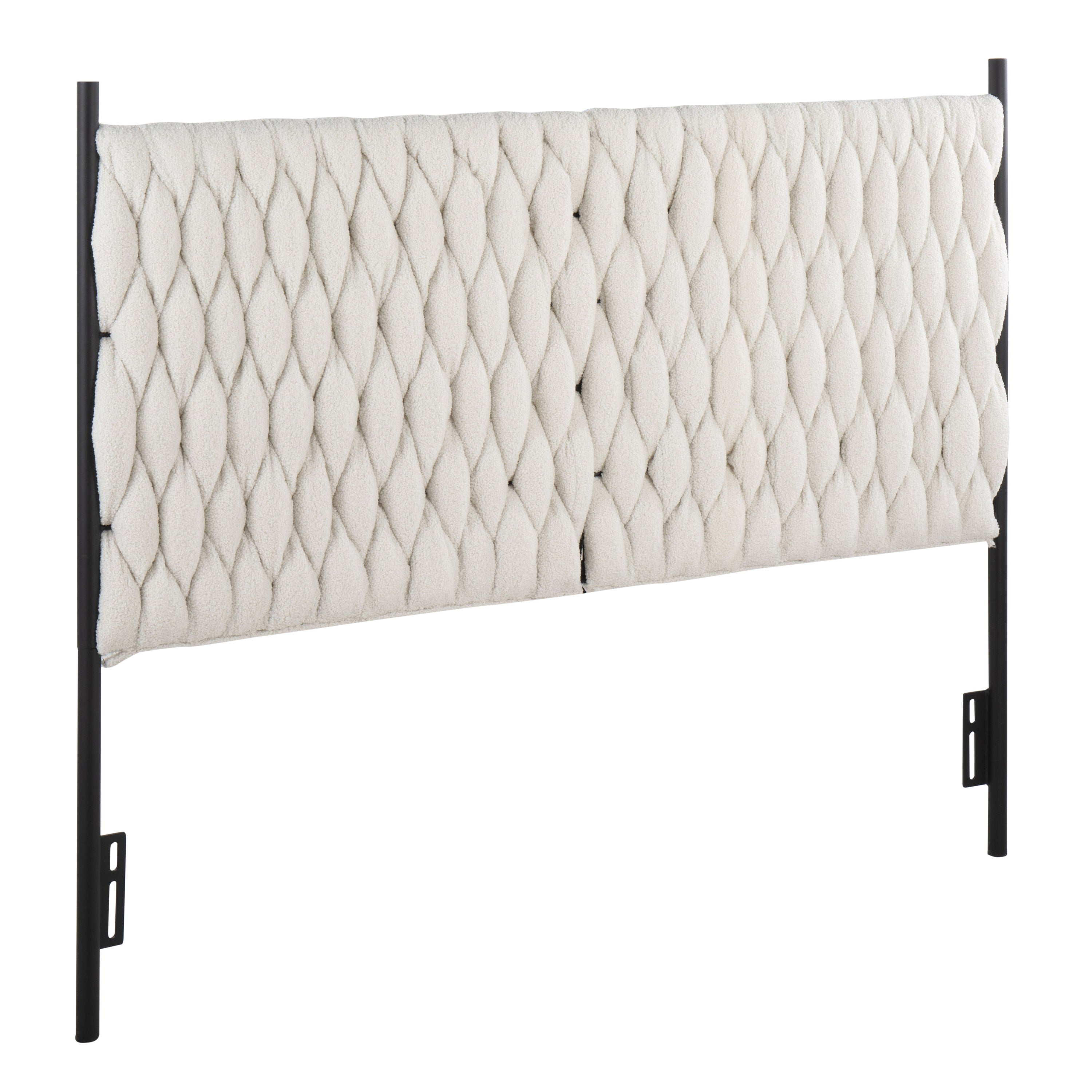 Braided Matisse Queen Size Headboard in Black Metal and Cream Sherpa Fabric by LumiSource