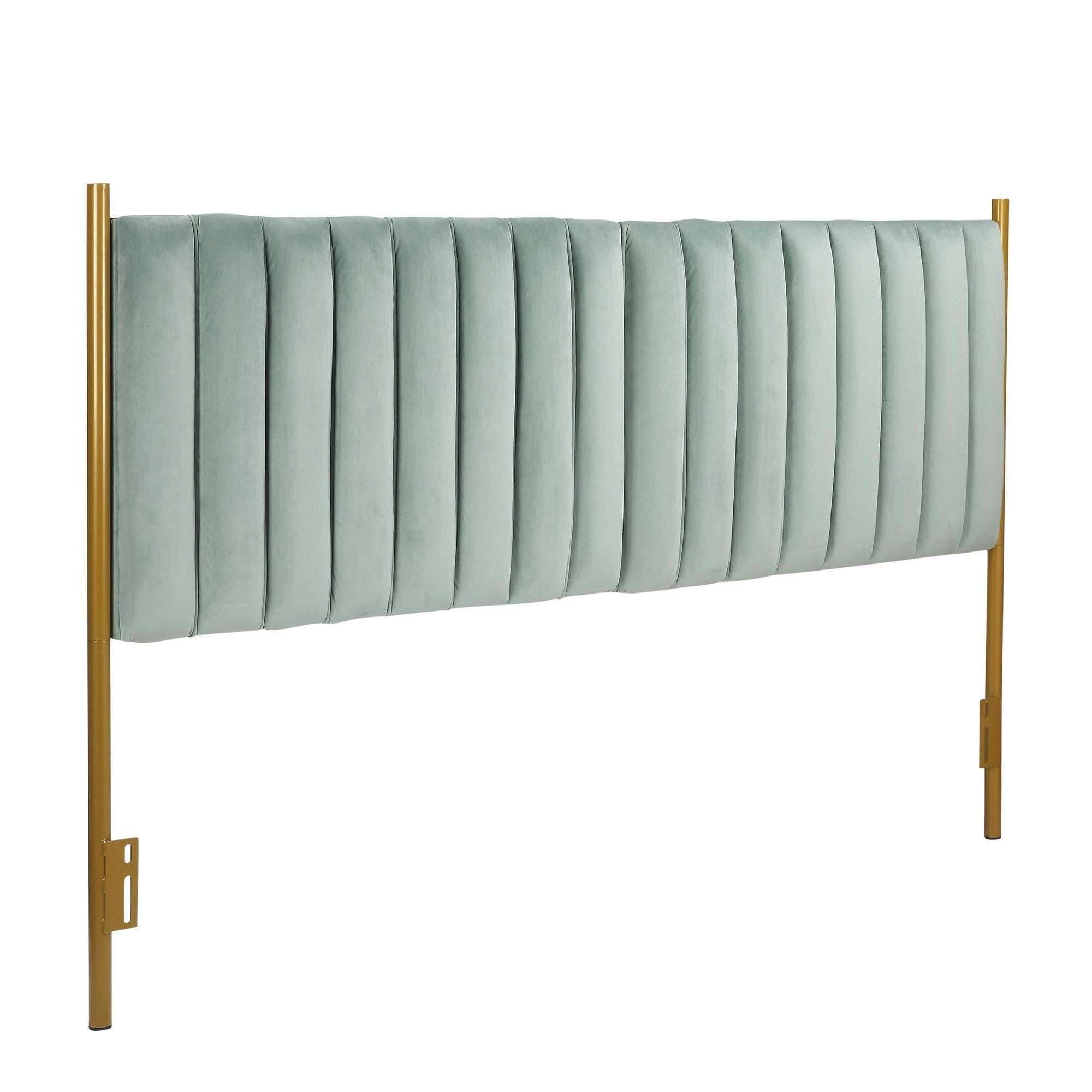 Chloe Contemporary/Glam King Headboard in Gold Steel and Sage Green Velvet by LumiSource